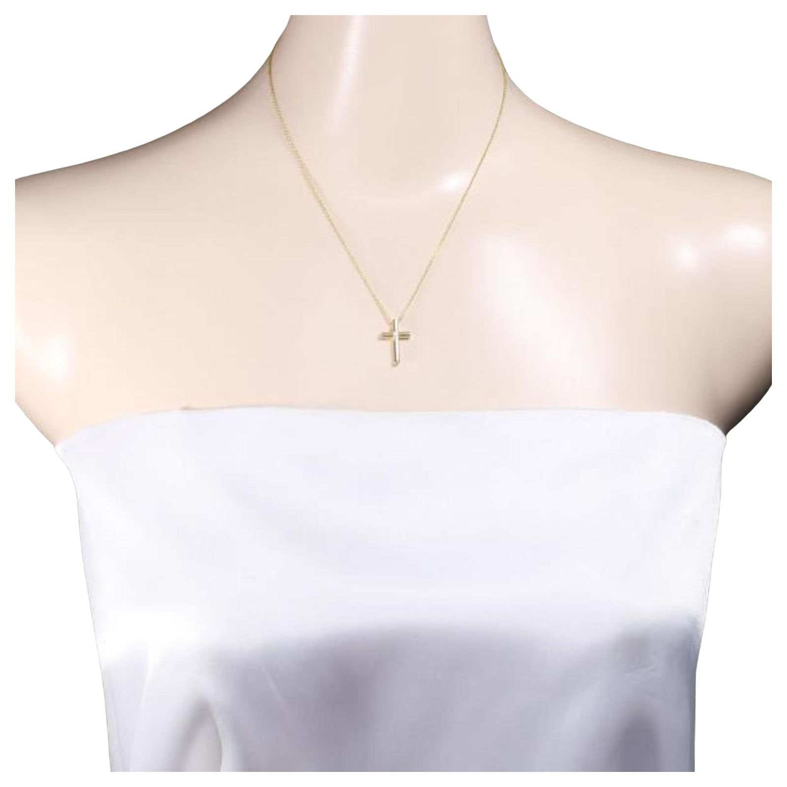 Pendentif Croix En Alliage Doré Avec Strass - Jolie Petite Croix - Occasion Très Bon état