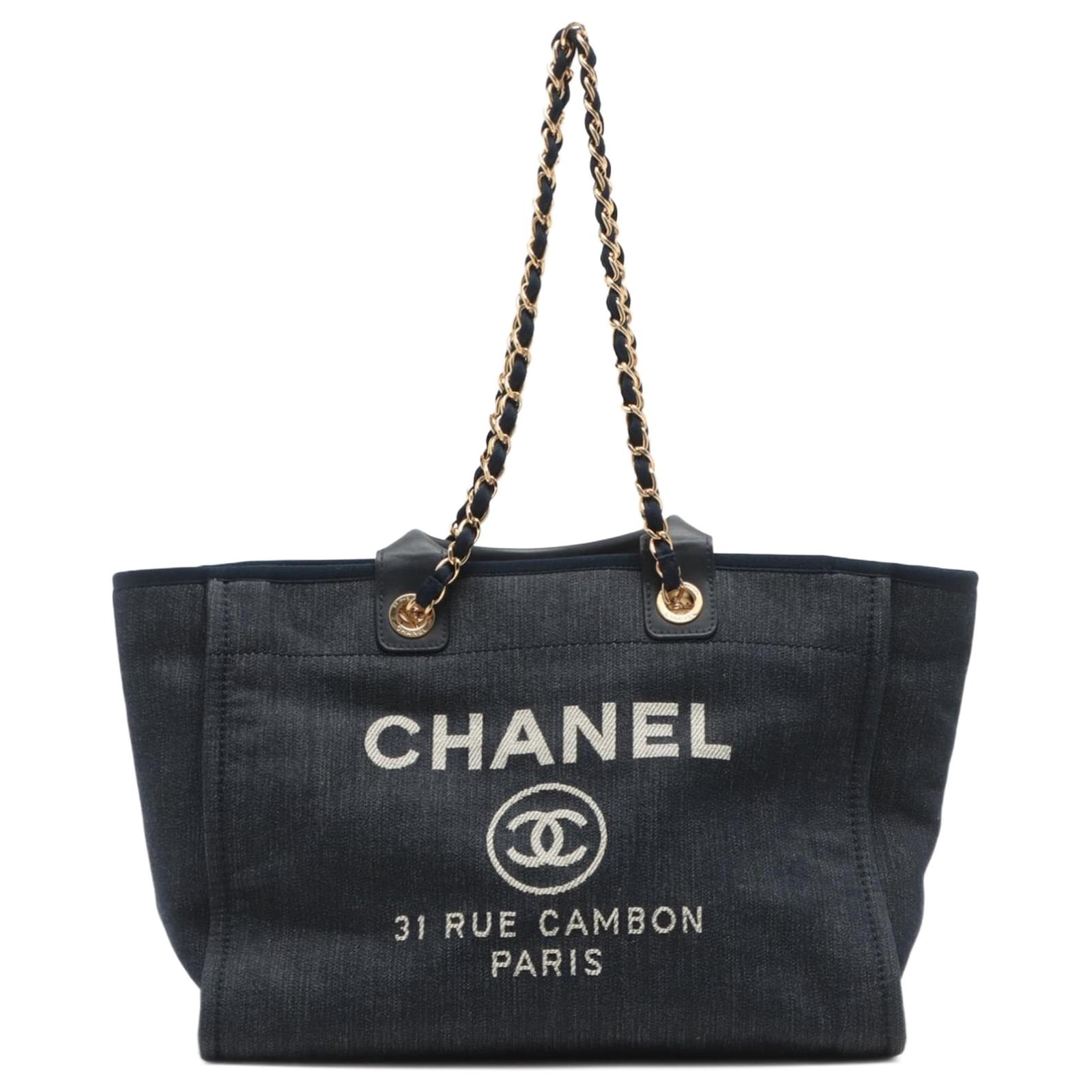 30 Like New Chanel Deauville Tote Large Shopping Bag Dark Denim