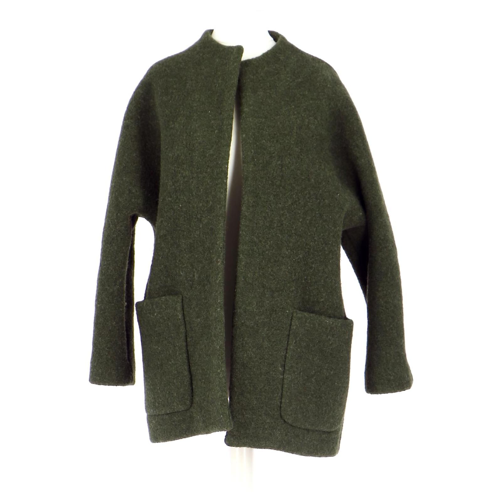 Poncho réversible à col en fausse fourrure en vert foncé - Retro, Indie