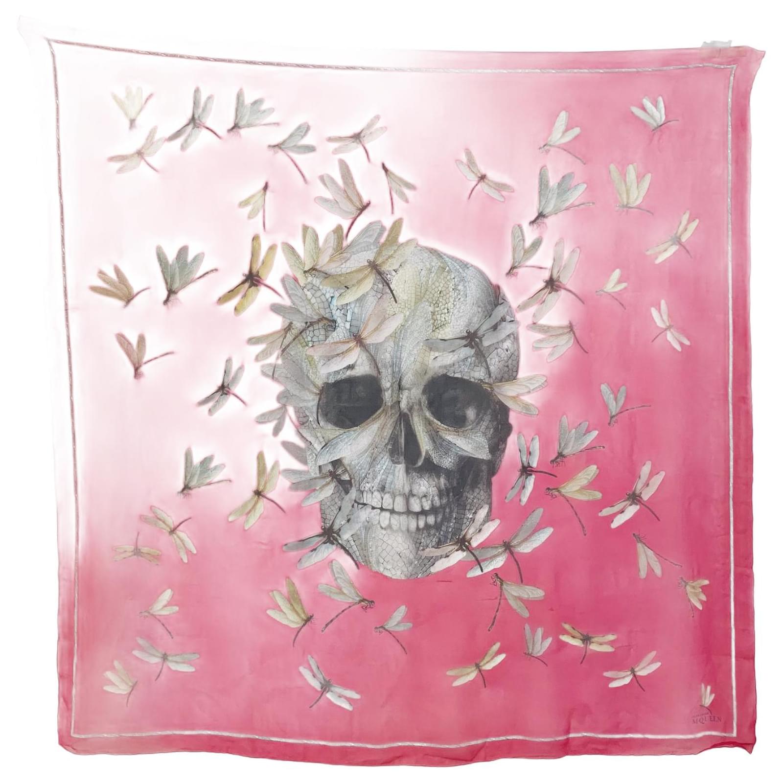 コブラ様✨Alexander McQueen RedSkullSILKScarf NEW $395 ALEXANDER MCQUEEN Red/Orange TIGER WINGS RUNWAY