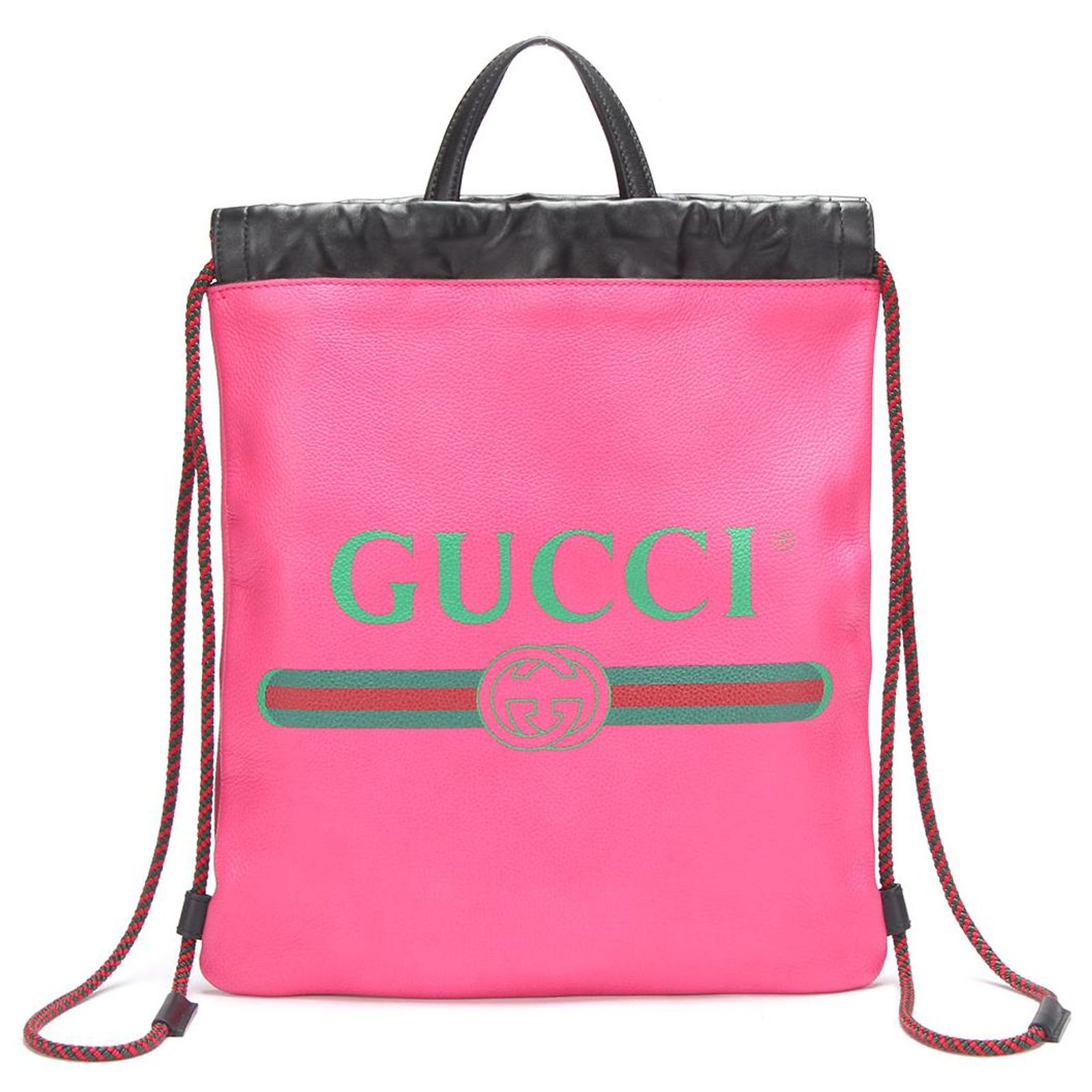Gucci Leather Drawstring Backpack 523586 Pink Pony-style 
