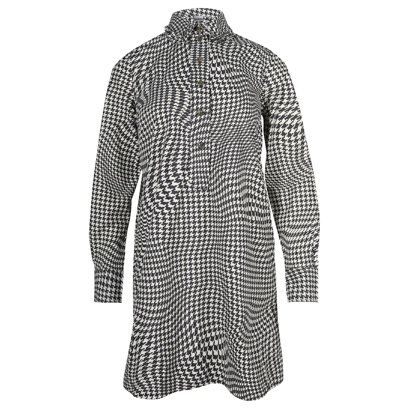 ganni houndstooth mini dress Ganni Crinkled Check Mini Dress