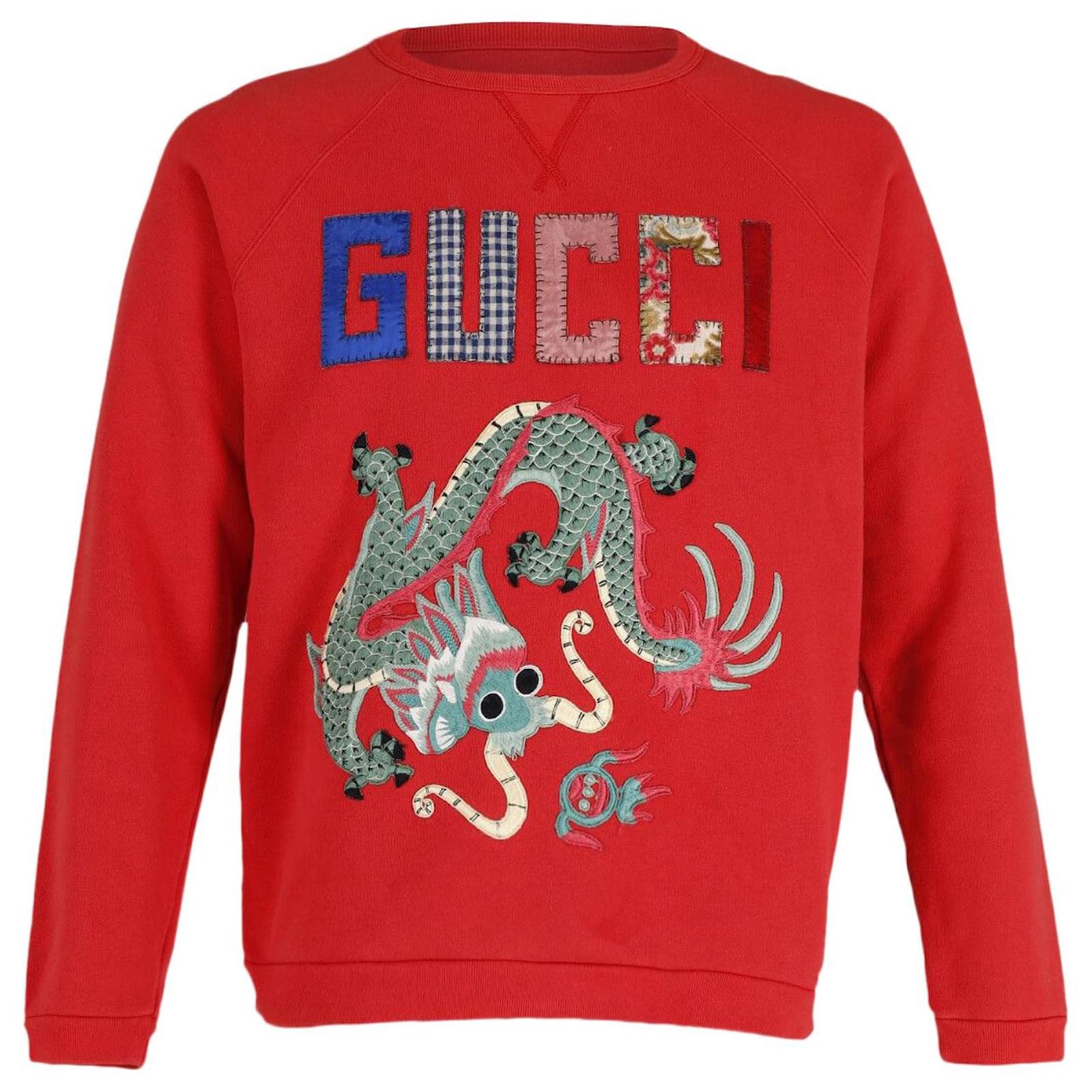 Sudadera con cuello redondo Gucci Dragon en rojo ref.776959 - Joli Closet