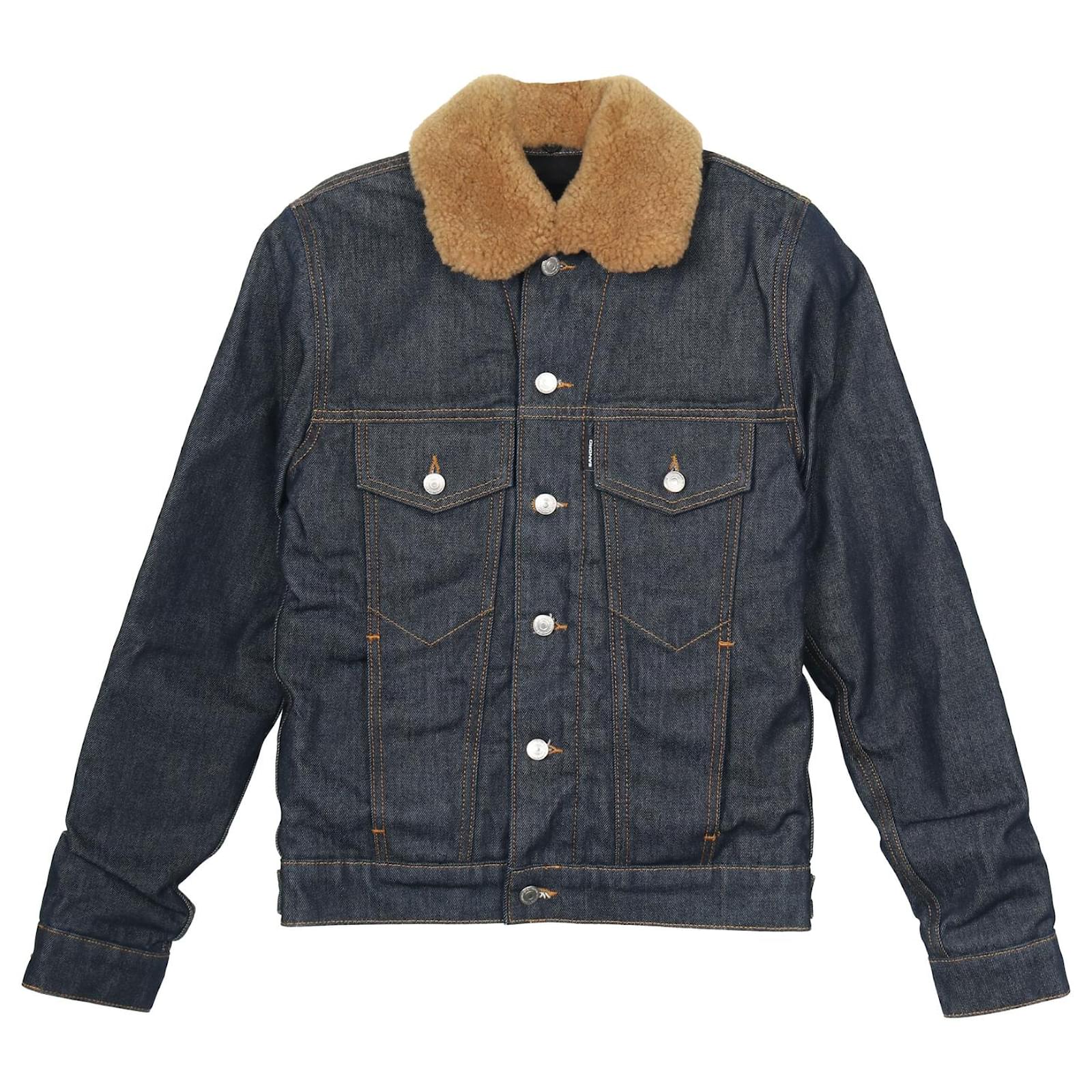 Sandro Paris Veste Sandro Bleu Marine Veste Trucker Shearling