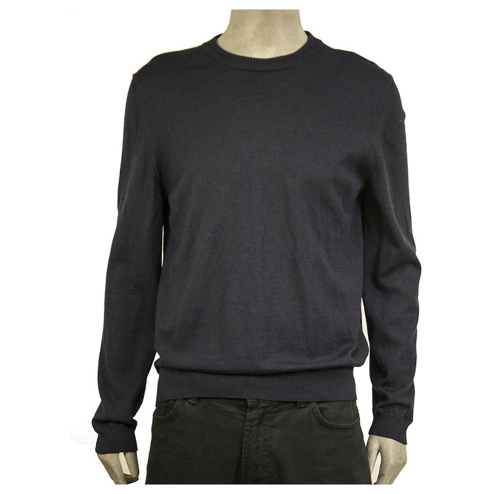 Louis Vuitton Blue Sweater 100% Wool Leather Patches Knit Men's Top size L  ref.777673 - Joli Closet