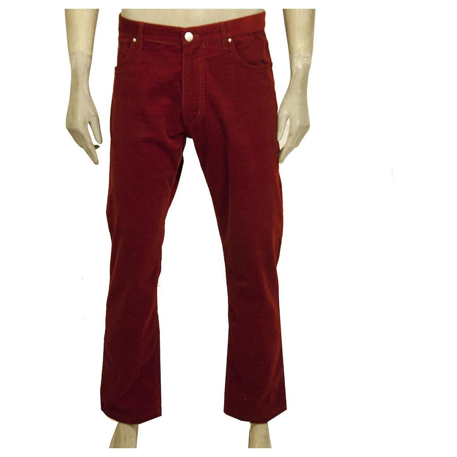 Pantaloni casual da uomo in cotone di velluto a coste rosso Louis