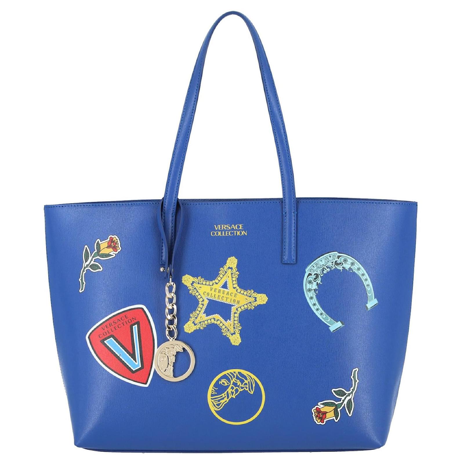 Versace Graphic Print Leather Tote Bag Blue ref.779744 Joli Closet