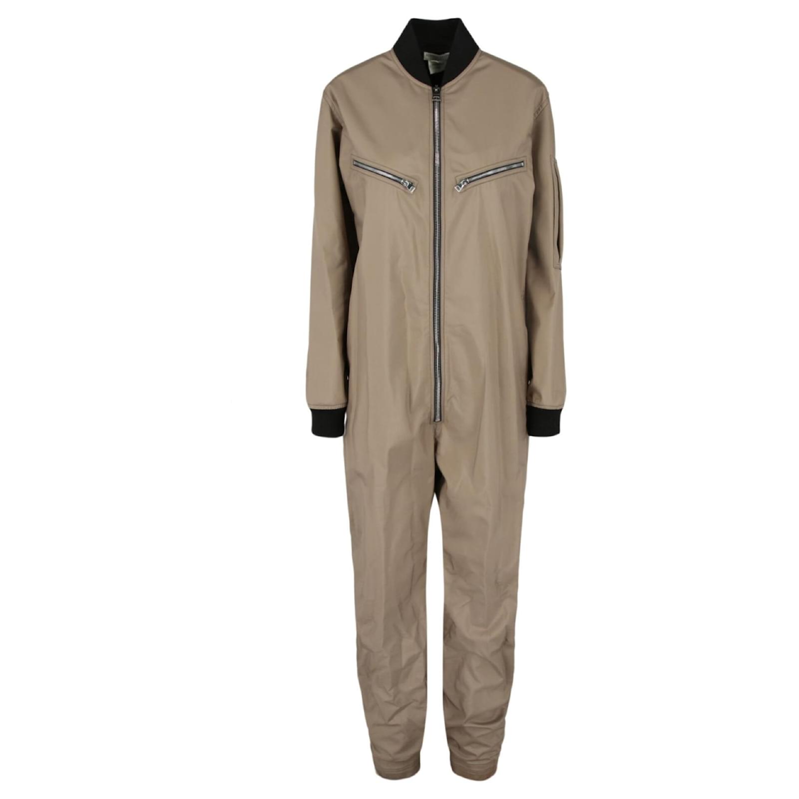 Bottega Veneta Long Sleeve Zipper Pocket Jumpsuit Beige Polyester