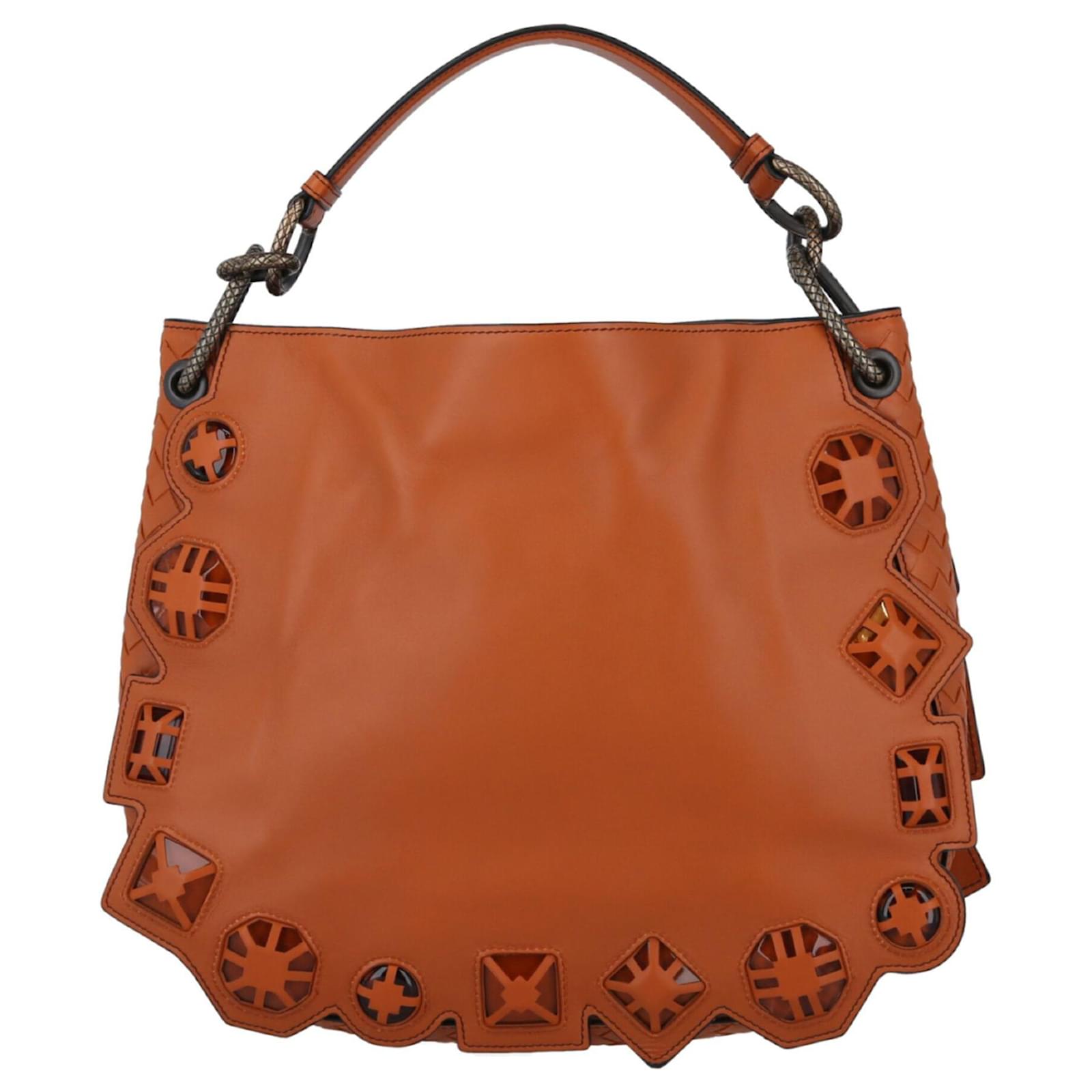 Bottega Veneta Loop Leather Shoulder Bag In Orange