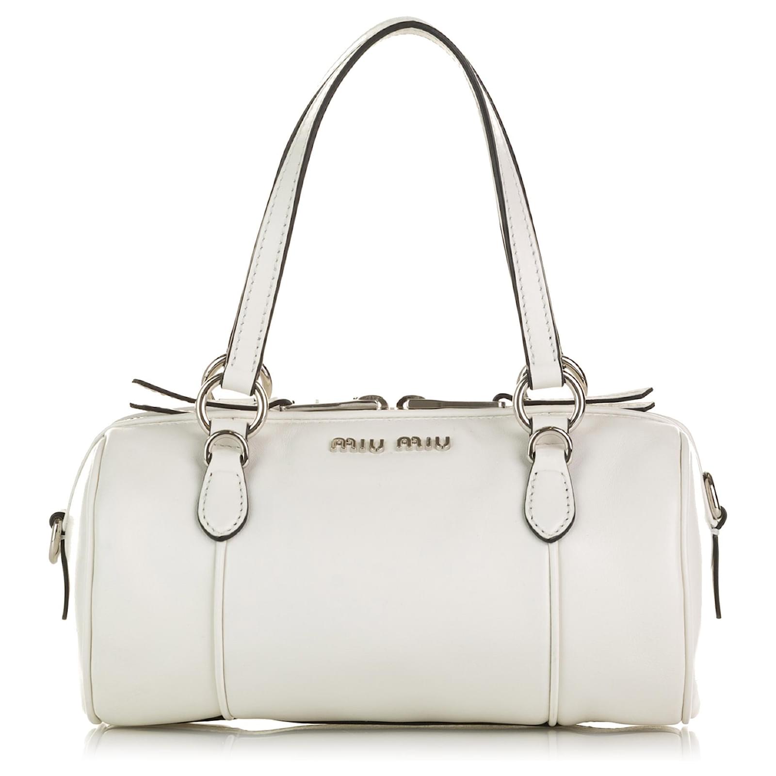 Miu Miu White Leather Satchel Ponystyle calfskin ref.781043 Joli Closet