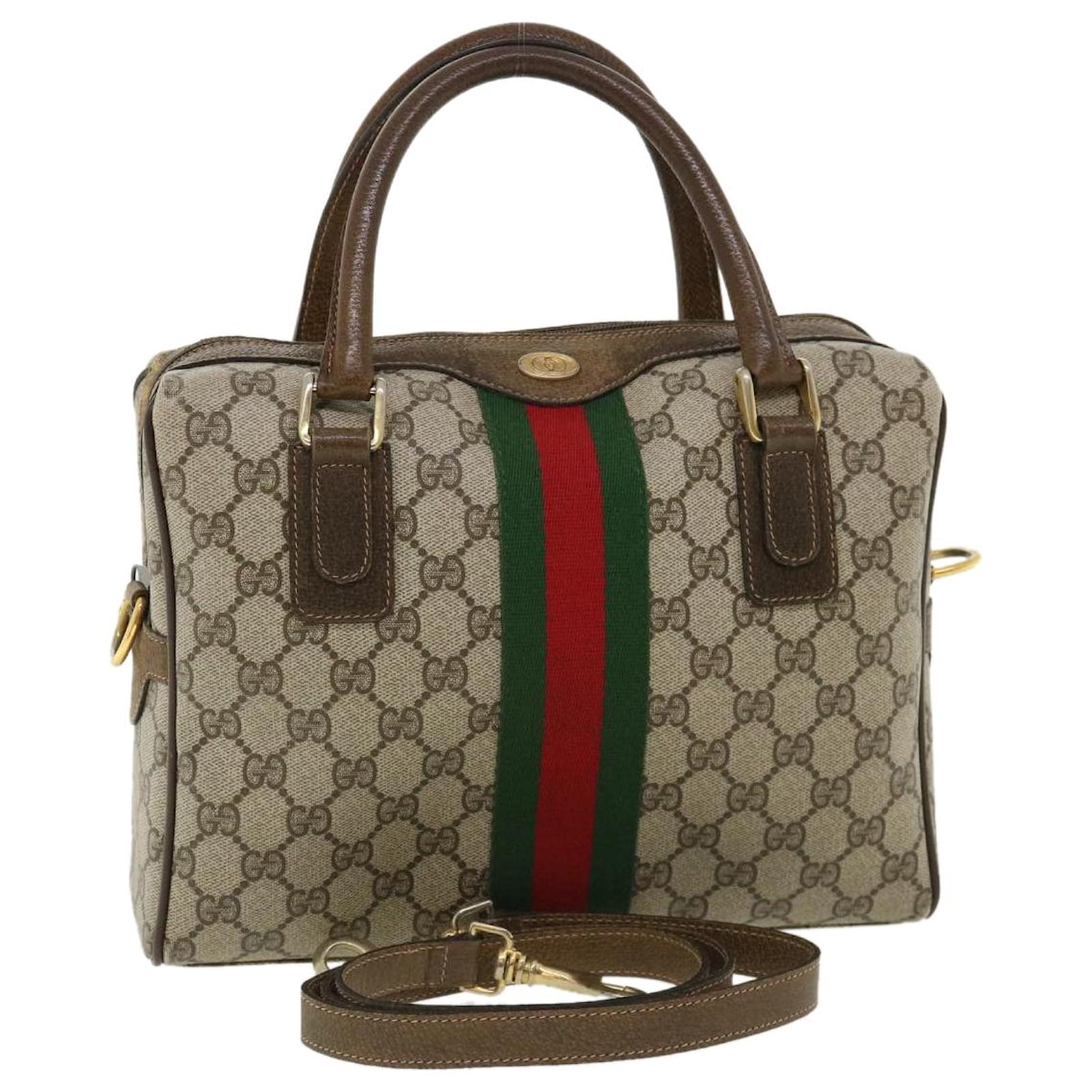 GUCCI GG Canvas Web Sherry Line Hand Bag 2way Beige Red 67