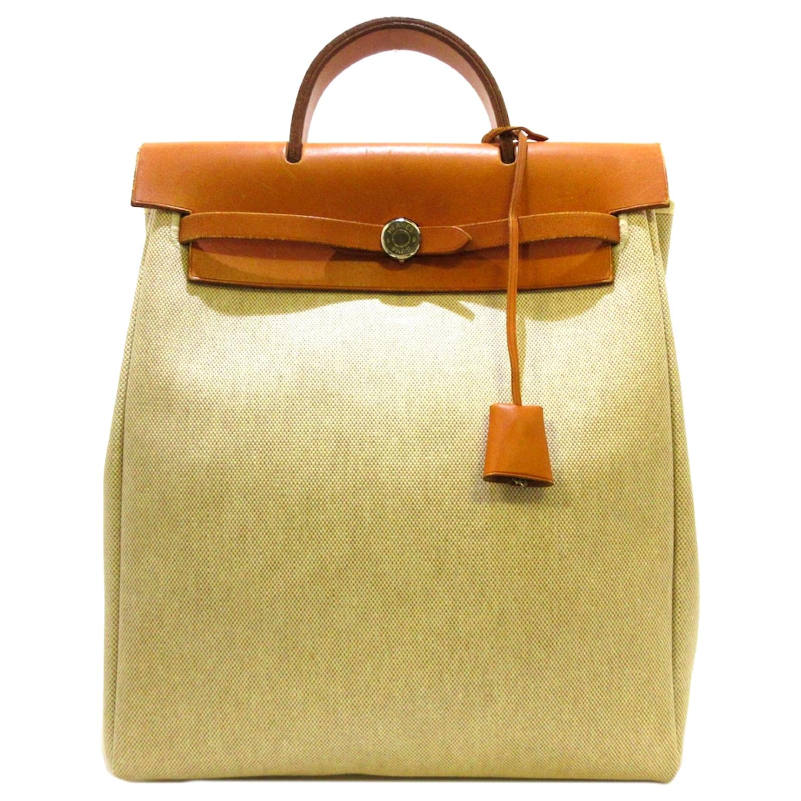 Hermès Hermes Brown Toile Herbag Rucksack Braun Beige Leinwand Tuch ref