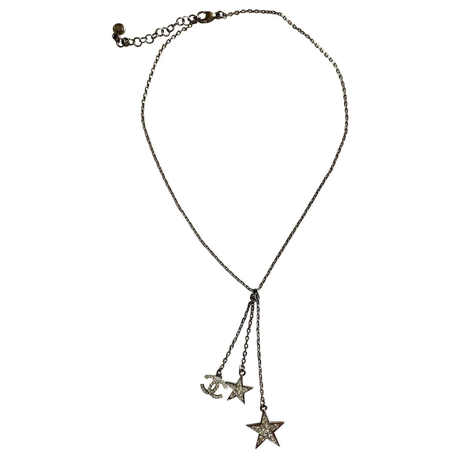 RARE Chanel CC Logo Star Moon Crystal Rhinestone Chain Necklace