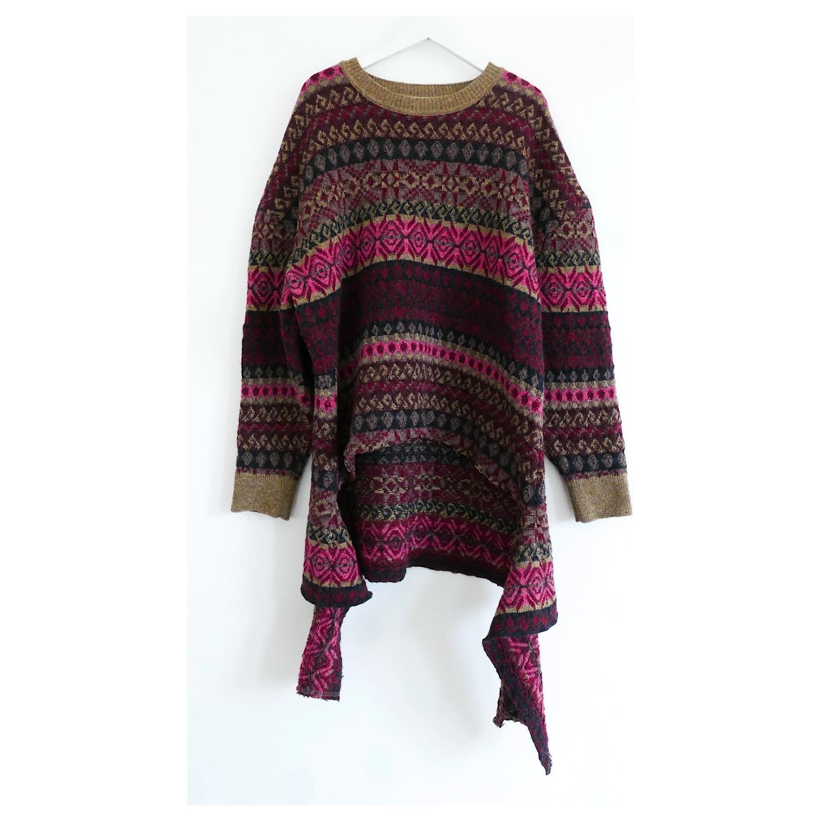 Balenciaga Distressed Hem Fairisle Sweater Dark Wool Polyamide ref.783323 - Closet