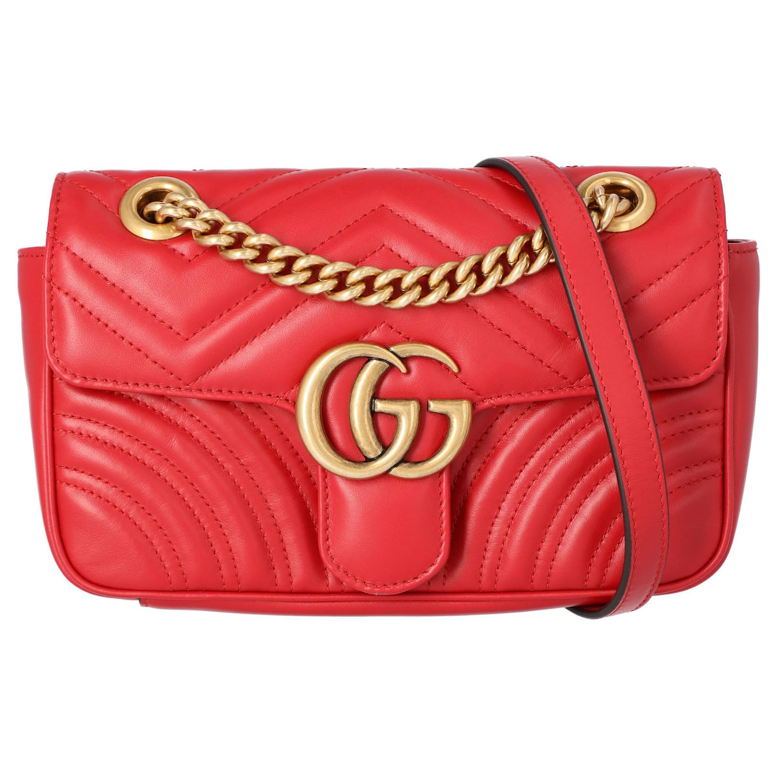 Gucci Marmont matelasse small red leather bag