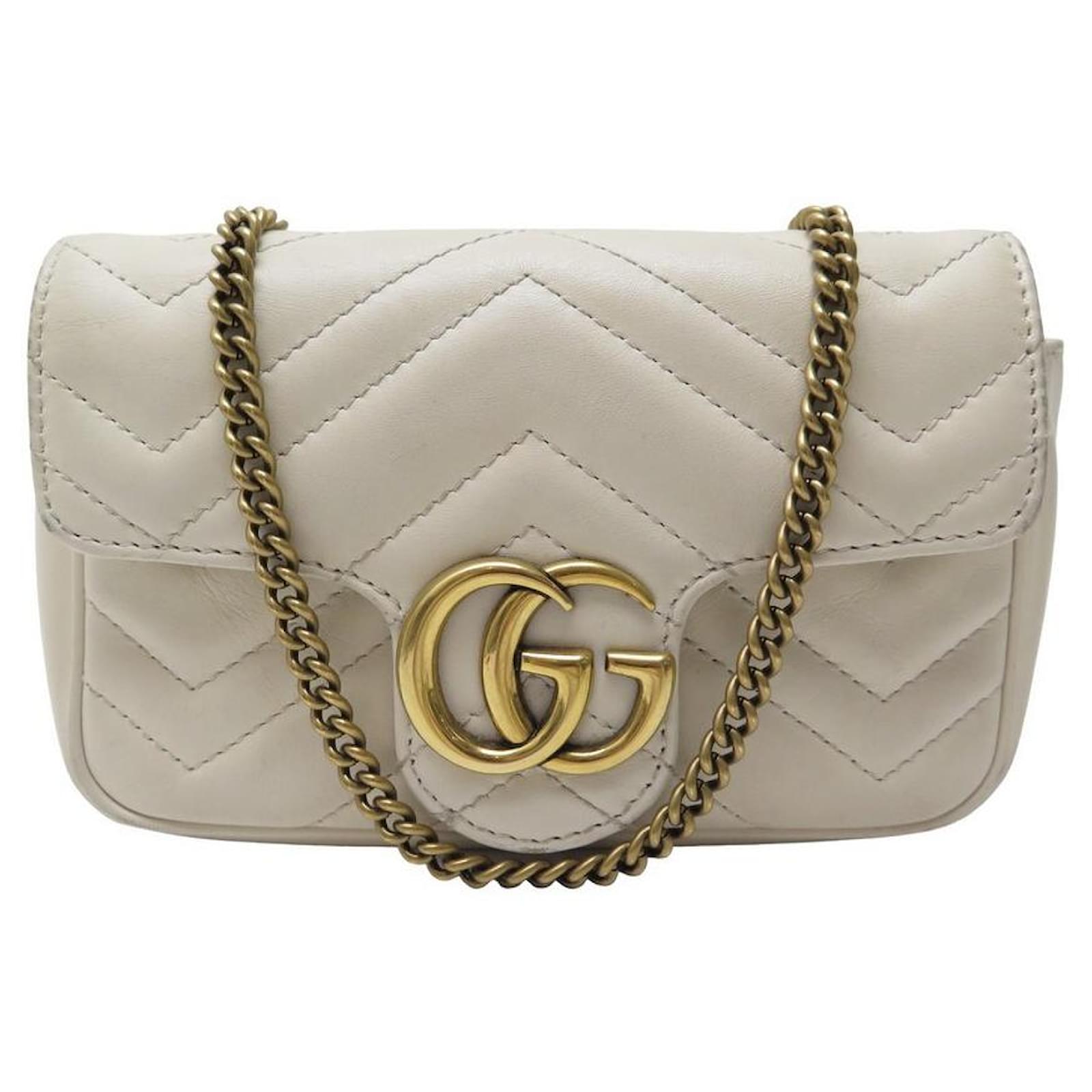 Gucci handbag bag 476433 SUPER MINI GG MARMONT CREAM LEATHER LEATHER HANDBAG   - Joli Closet