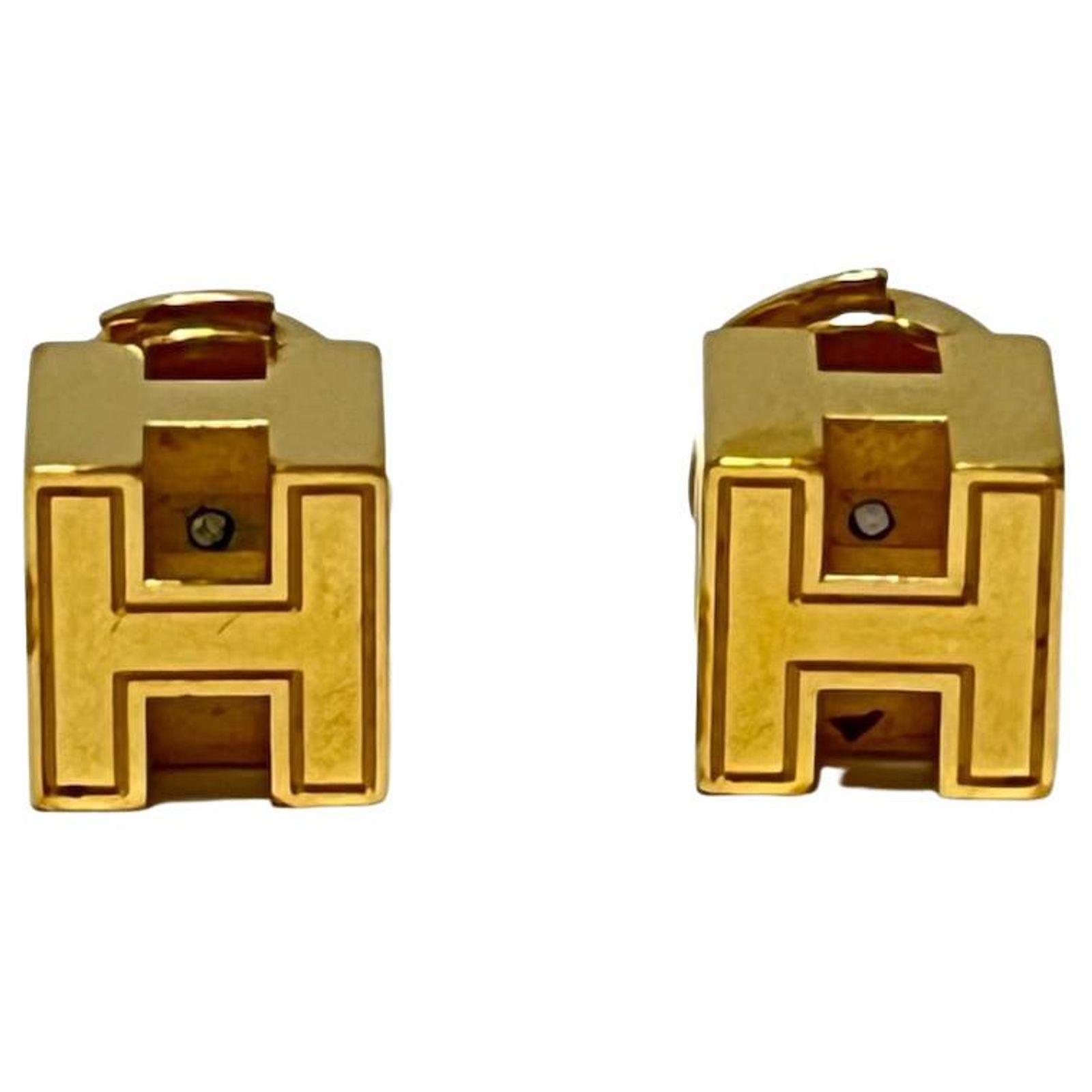 Boucles D'oreilles Hermès En Métal Doré Et Cuir - Style Années 1980, Neuf Sans Emballage