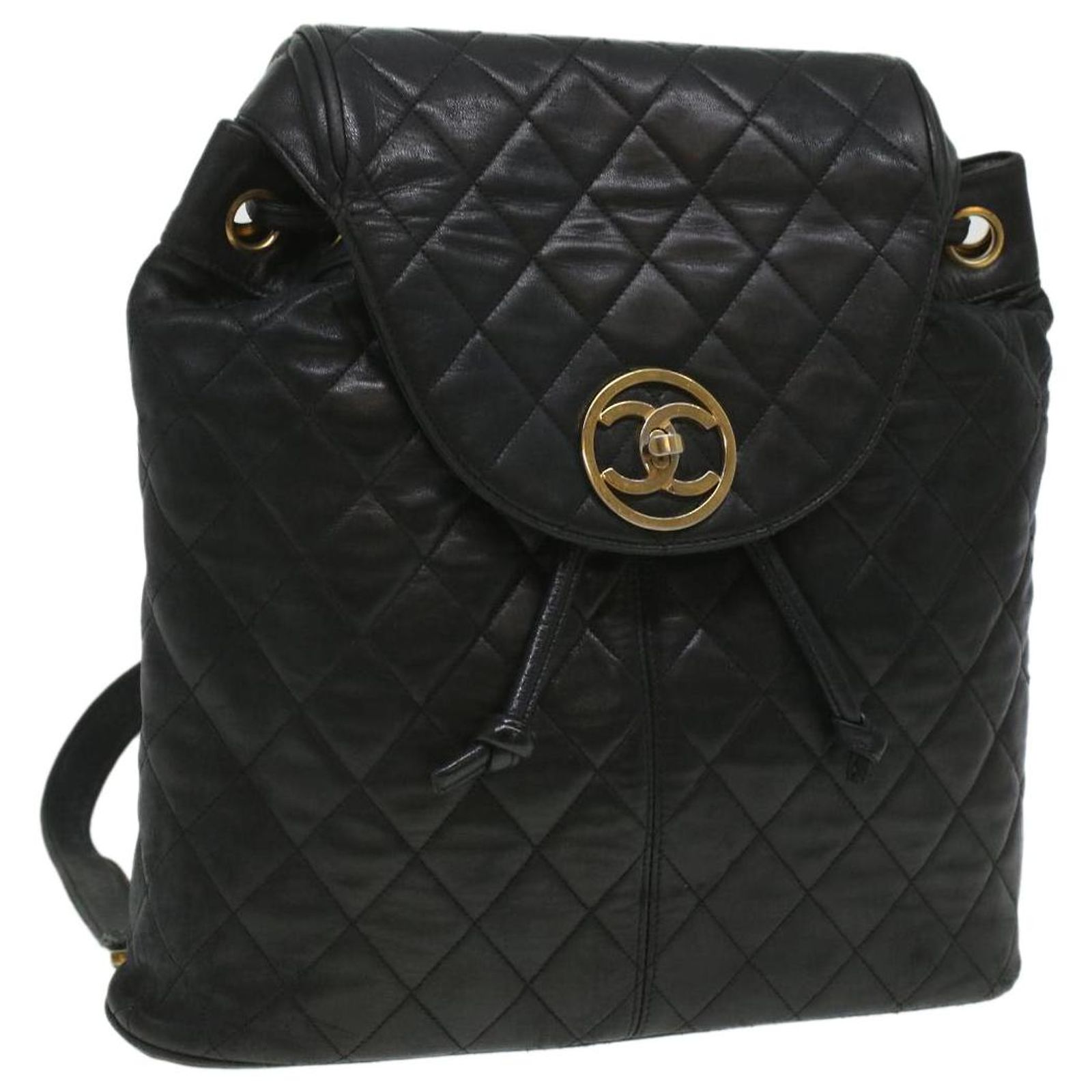 CHANEL Turn Lock Matelasse Backpack Lamb Skin Black CC Auth  display picture 3