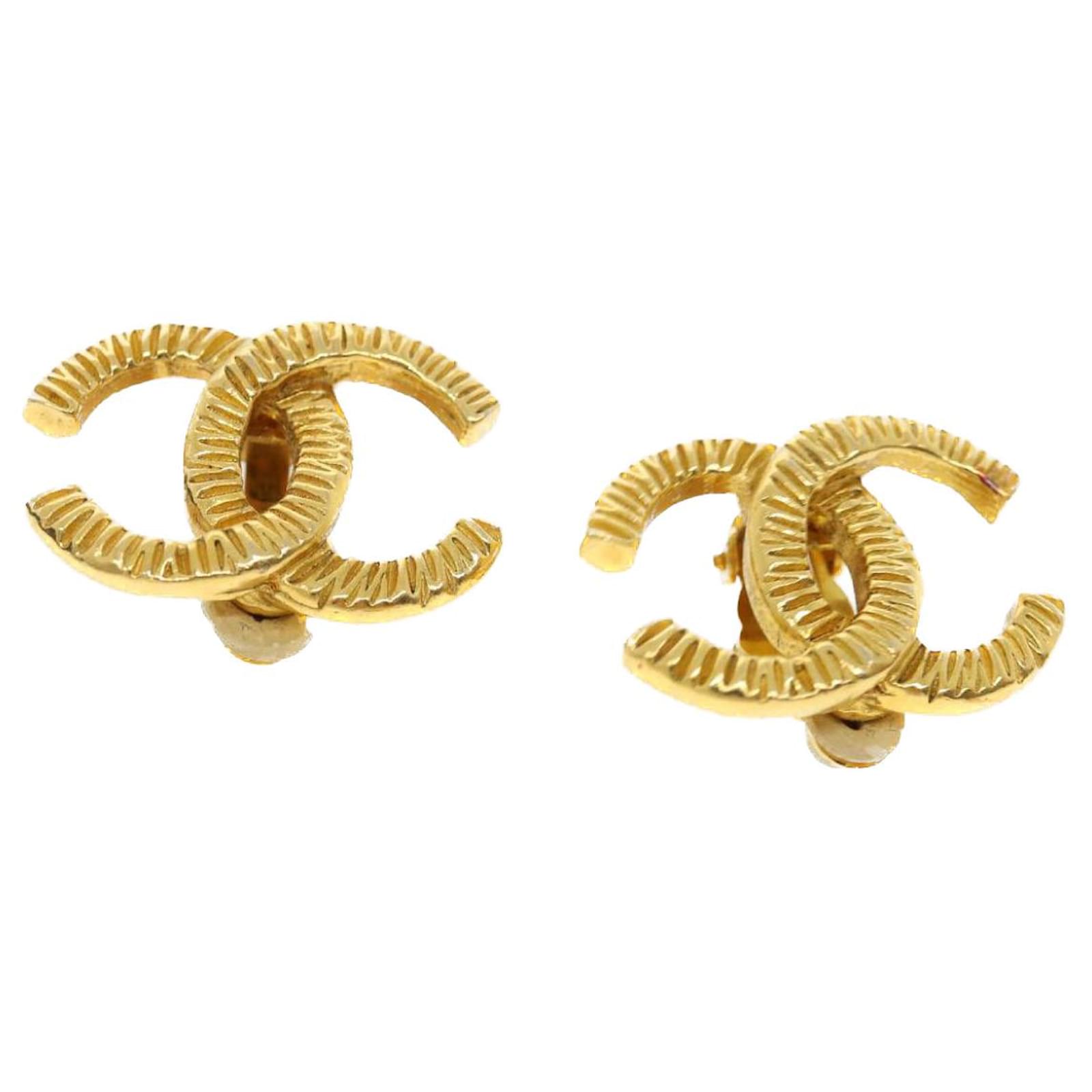 CHANEL COCO Mark Earring metal Gold CC Auth fm1999