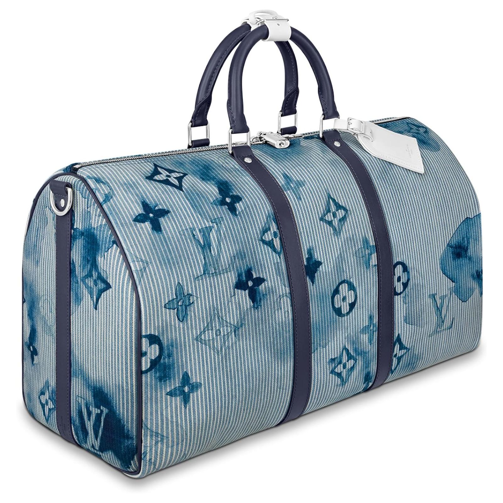 Louis Vuitton Blue Monogram Tapestry Denim Keepall Bandouliere 50