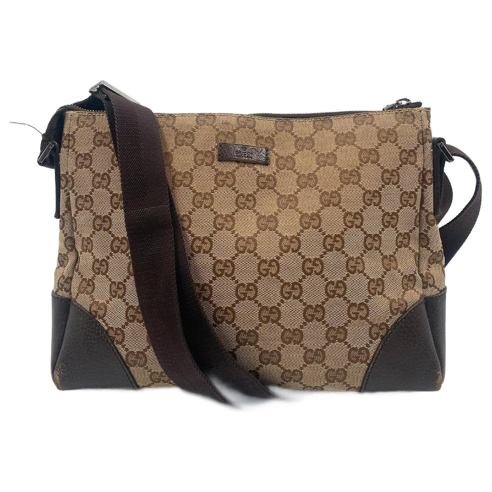 GUCCI GG Plus Canvas Boston Bag PVC Leather Beige Auth th3568