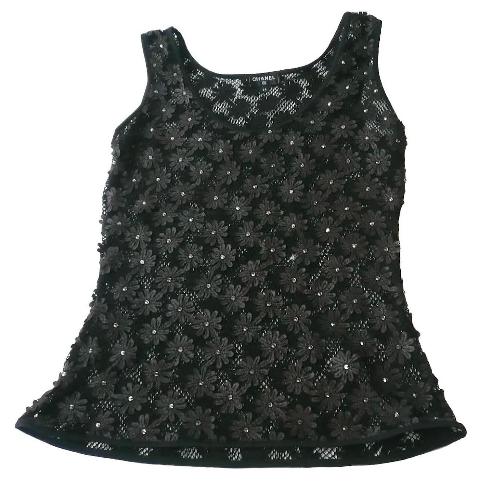 CHANEL Débardeur résille et cuir T34 Marron Noir ref.786124 Joli Closet