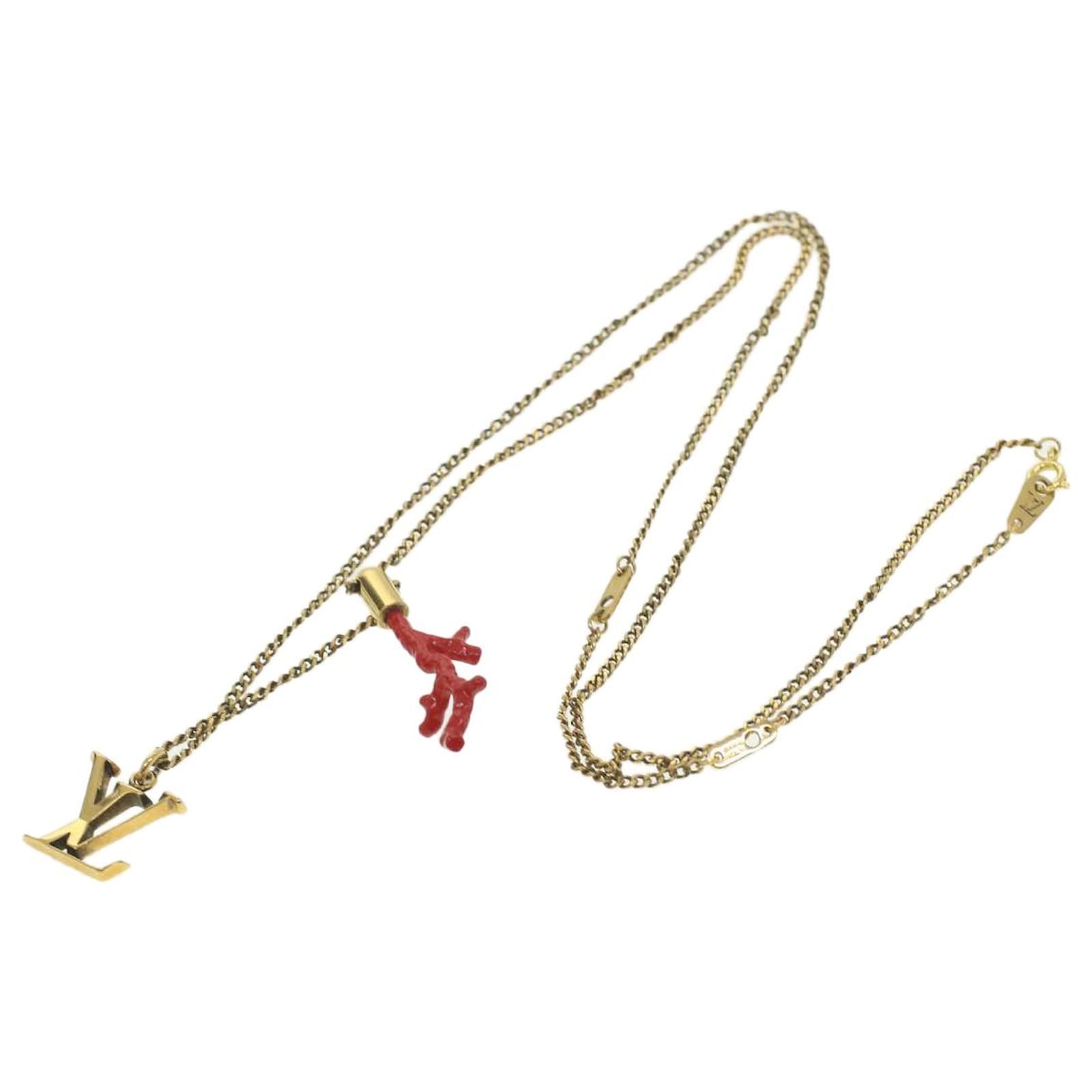 LOUIS VUITTON Coral LV Initials Necklace Metal Red Gold M68903 LV