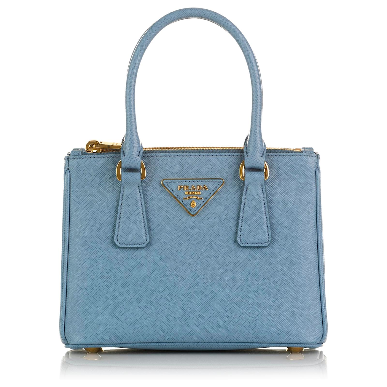 Prada, Bags, Prada Small Saffiano Leather Tote Handbag Blue