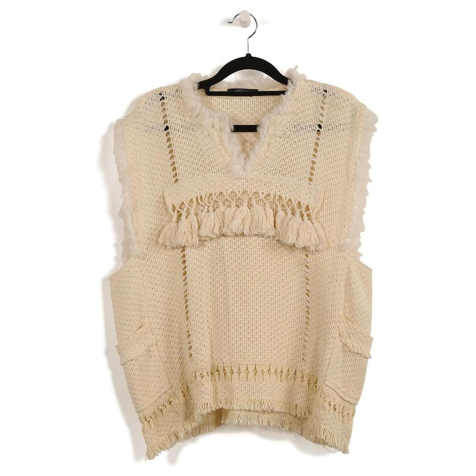 Isabel Marant Off White Top sans manches en crochet avec glands Coton ...