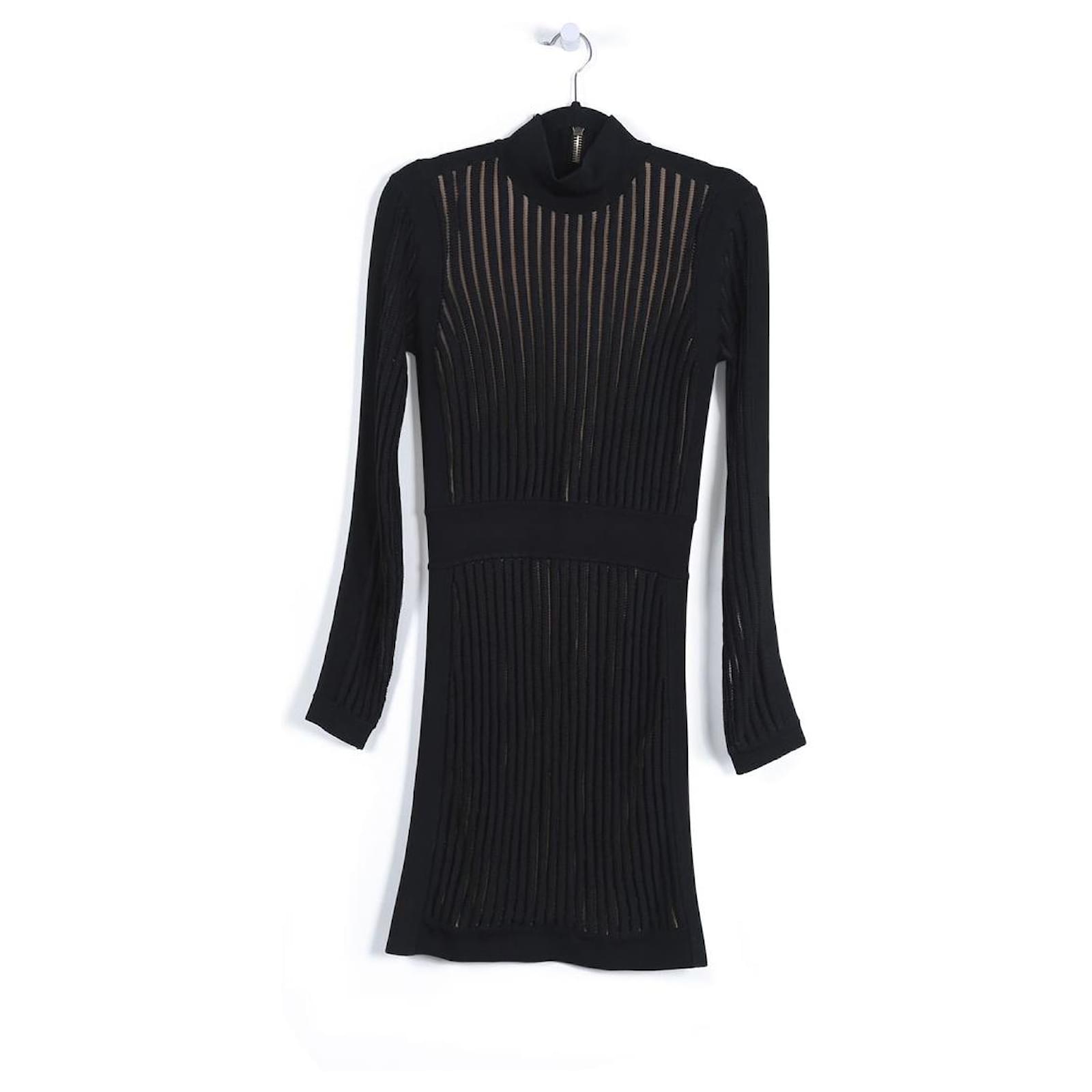 Balmain Black Knitted Viscose With Ribbed Trimming Long Sleeves Dress  (Sold) - Joli Closet