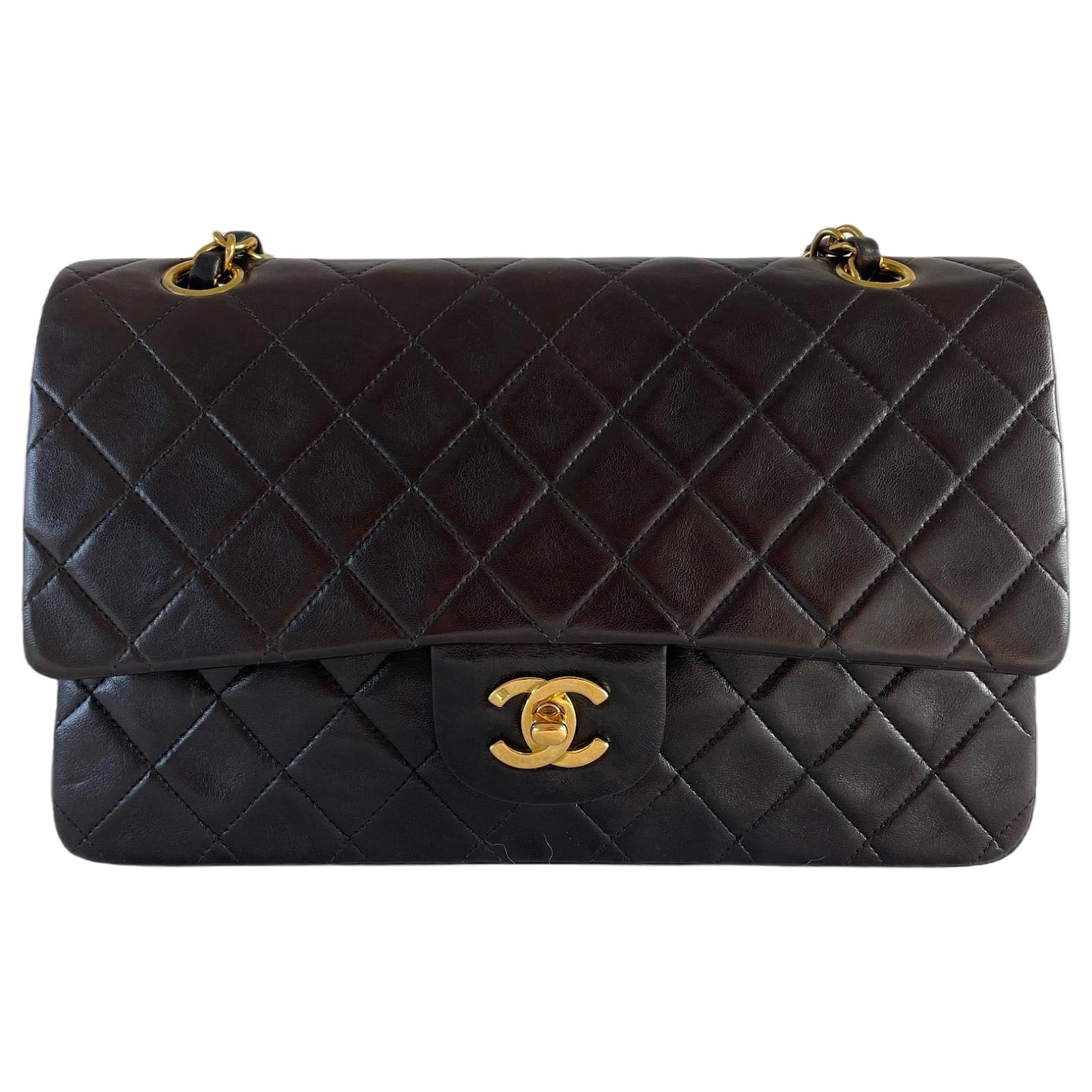 Chanel classic lined flap medium lambskin gold hardware timeless brown ...