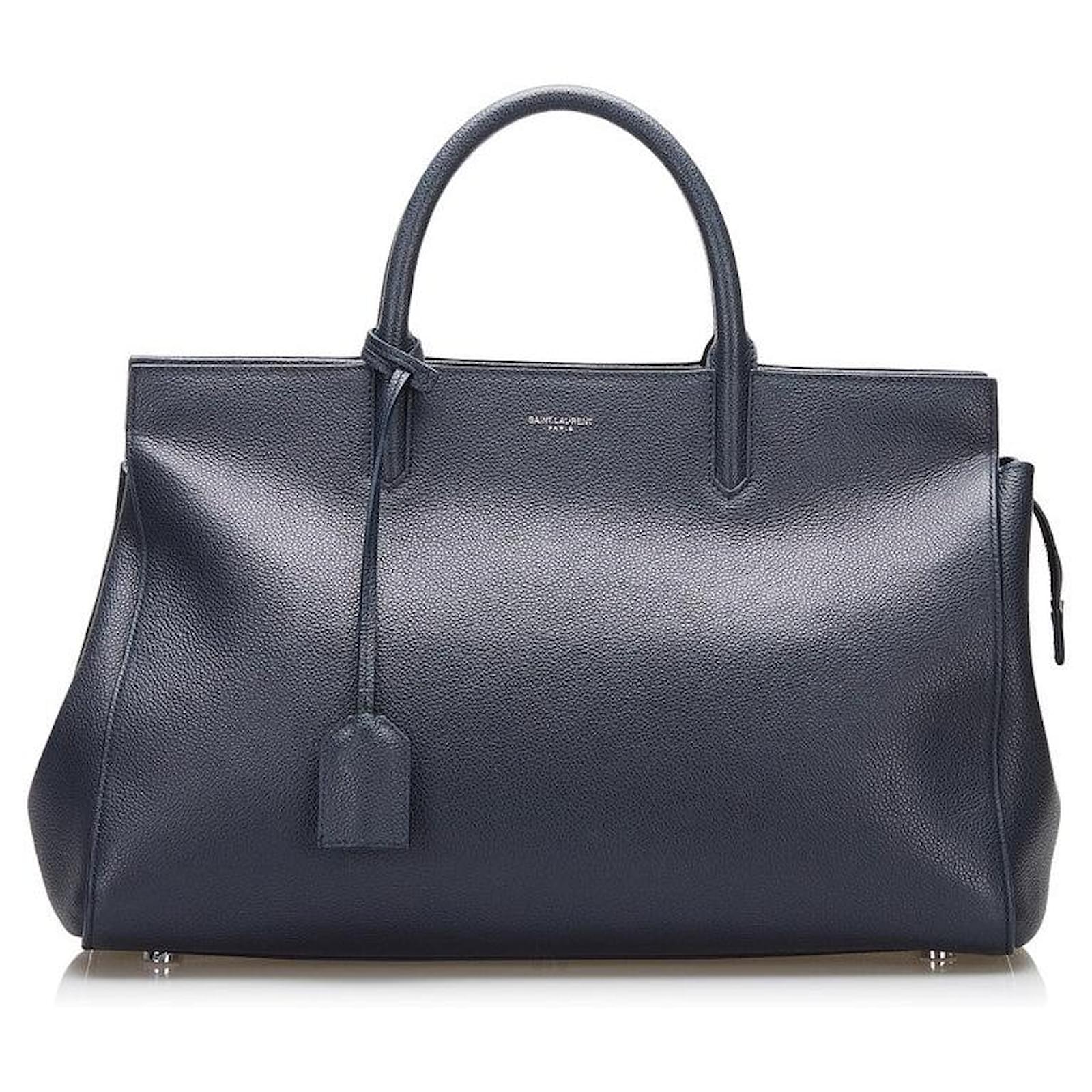 Yves Saint Laurent YSL Cabas Rive Gauche Bag Blue Pony-style Calfskin ...