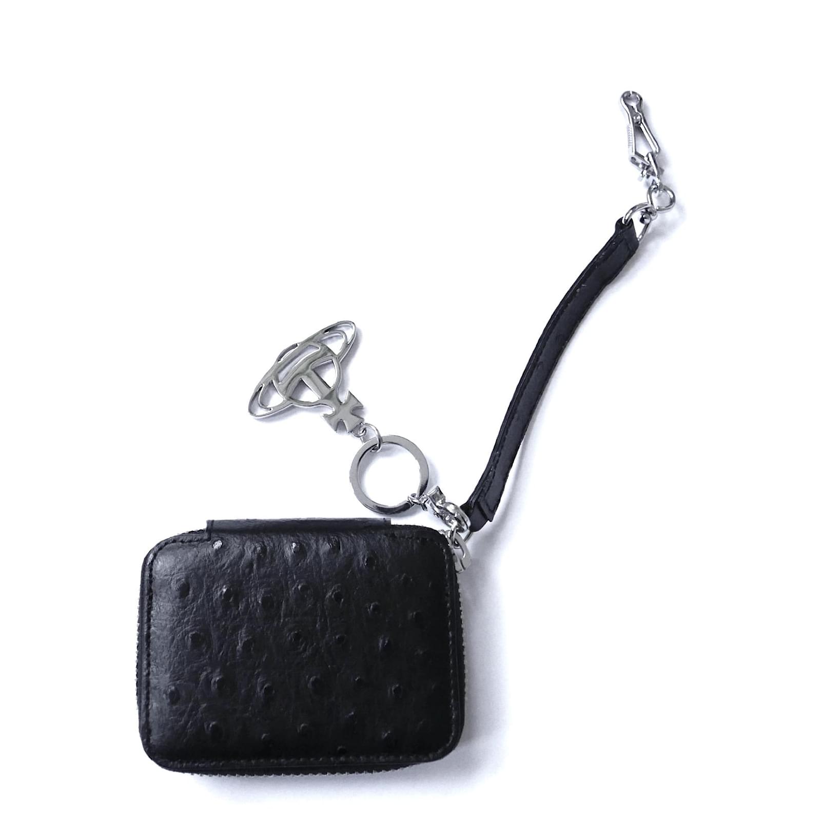 Vivienne Westwood Anglomania Orb Keyring Coin Purse Black Ostrich leather  ref.787864 - Joli Closet