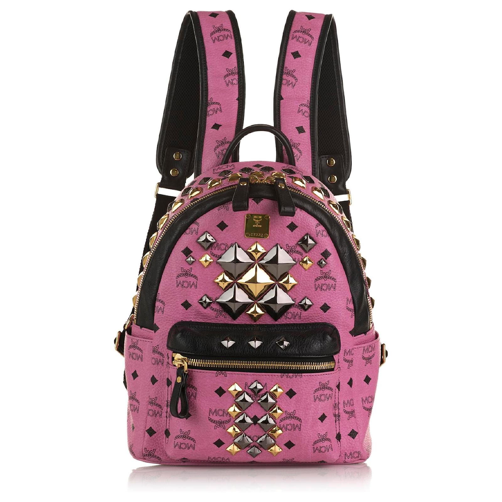 MCM Pink Visetos Coated Canvas and Leather Studs Backpack MCM