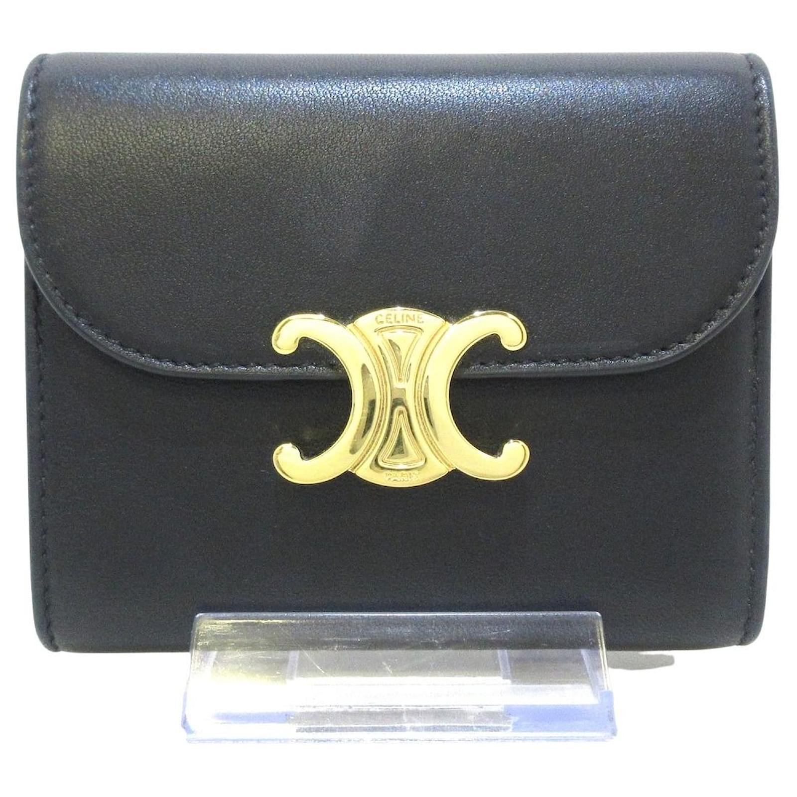 Celine black compact wallet leather