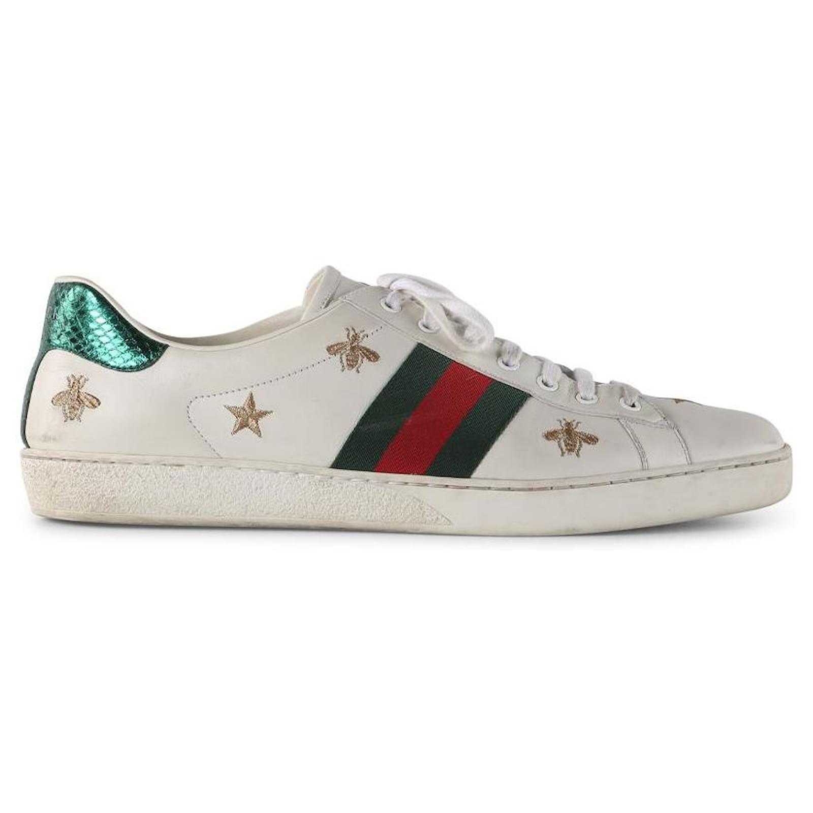 censur Steward Havanemone Gucci White Leather Ace Sneakers With Bees And Stars ref.789815 - Joli  Closet
