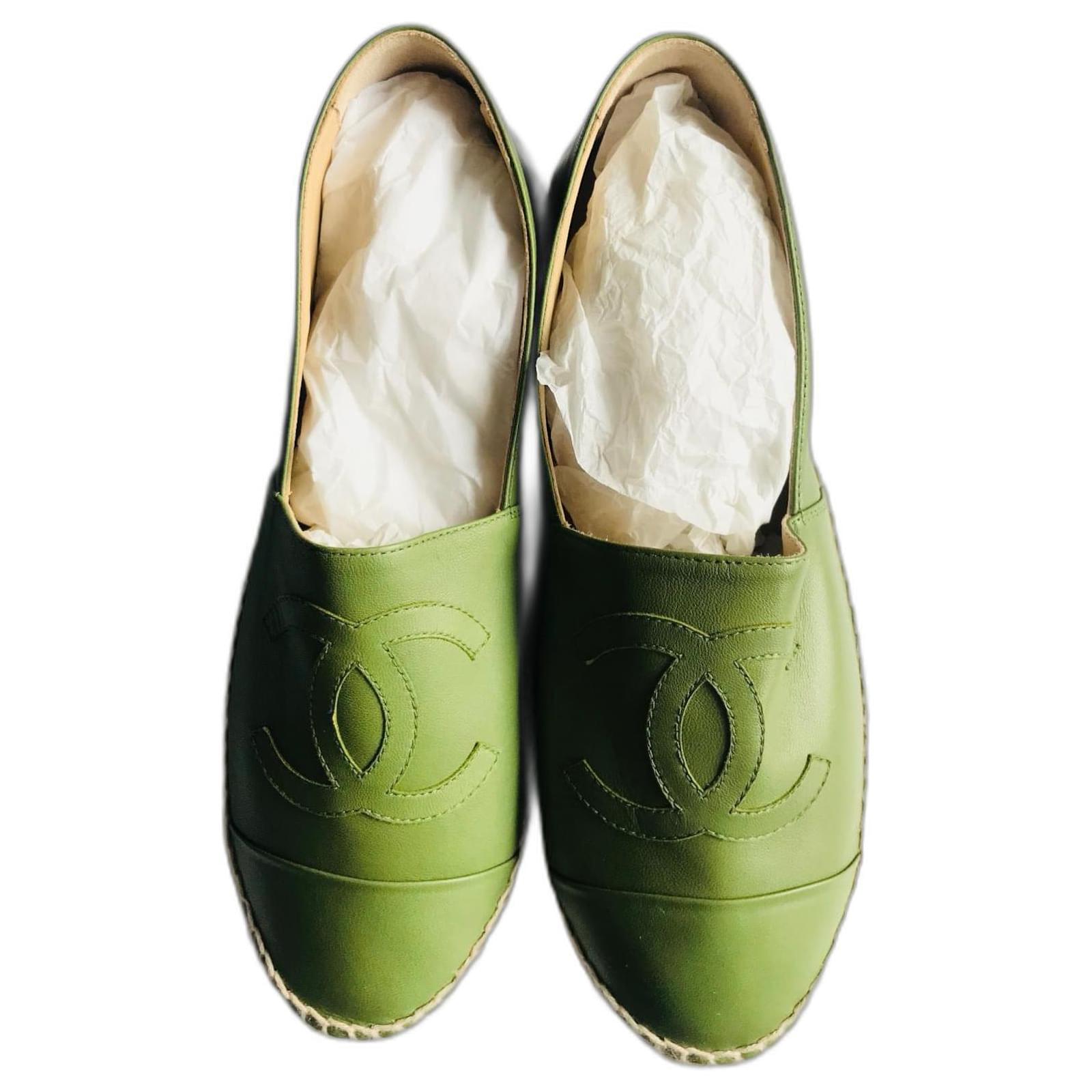 Chanel Green Leather Espadrilles