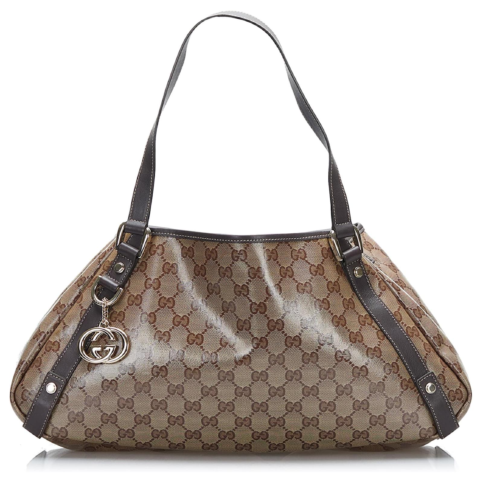 Gucci Crystal GG Logo Monogram Brown Medium Abbey Shoulder Bag