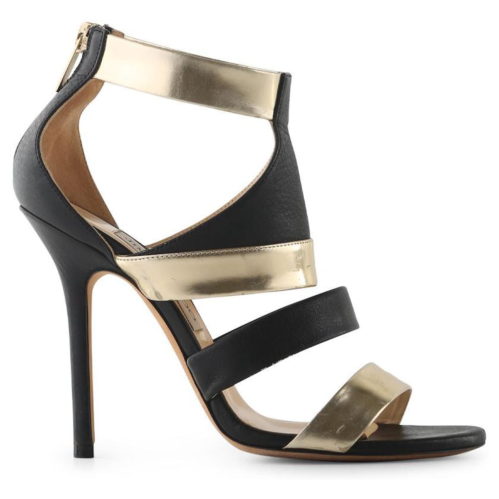 Jimmy Choo Black and Gold Leather Sandals ref.790786 - Joli Closet