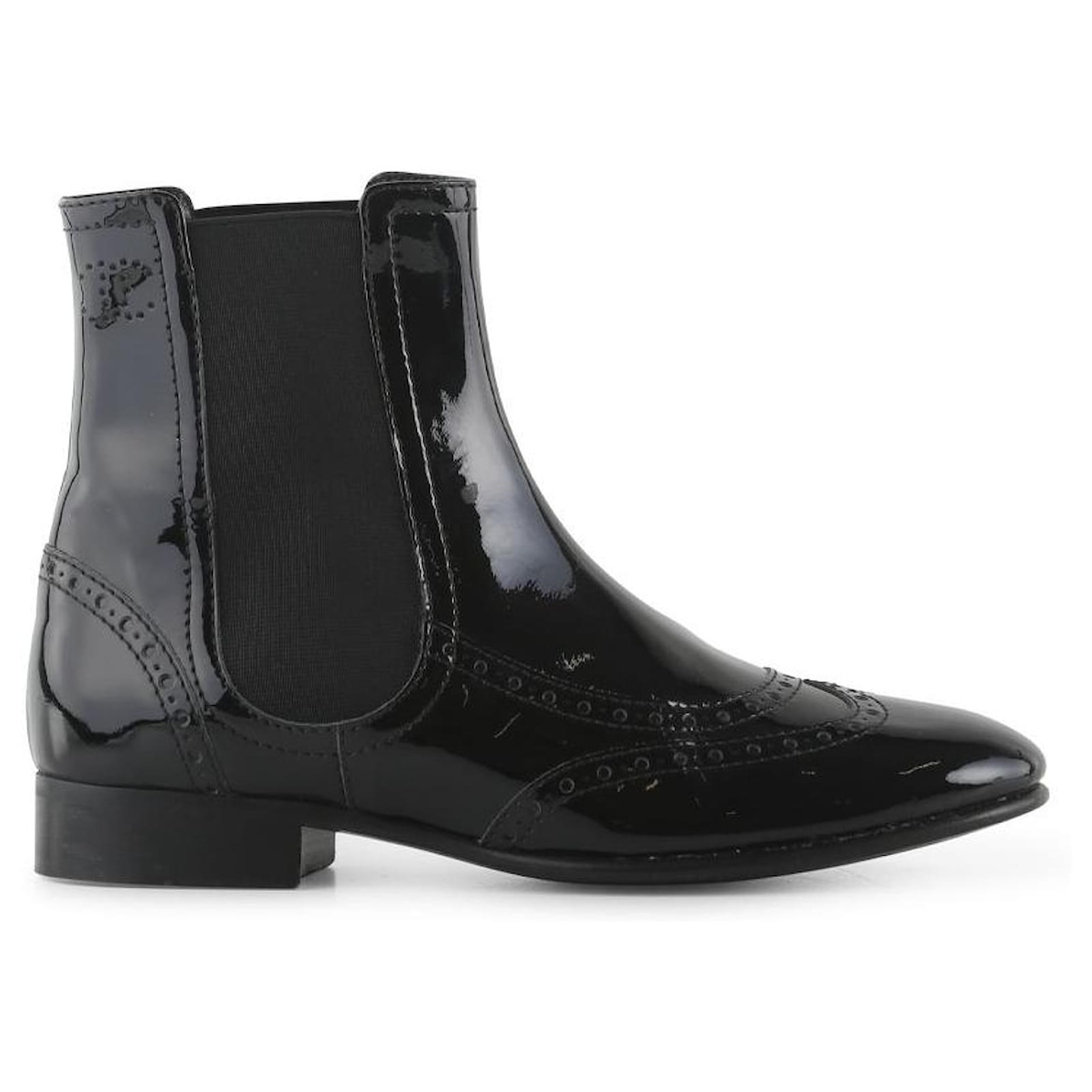 Chanel Black Patent Leather Ankle Boots Pony-style calfskin  -  Joli Closet