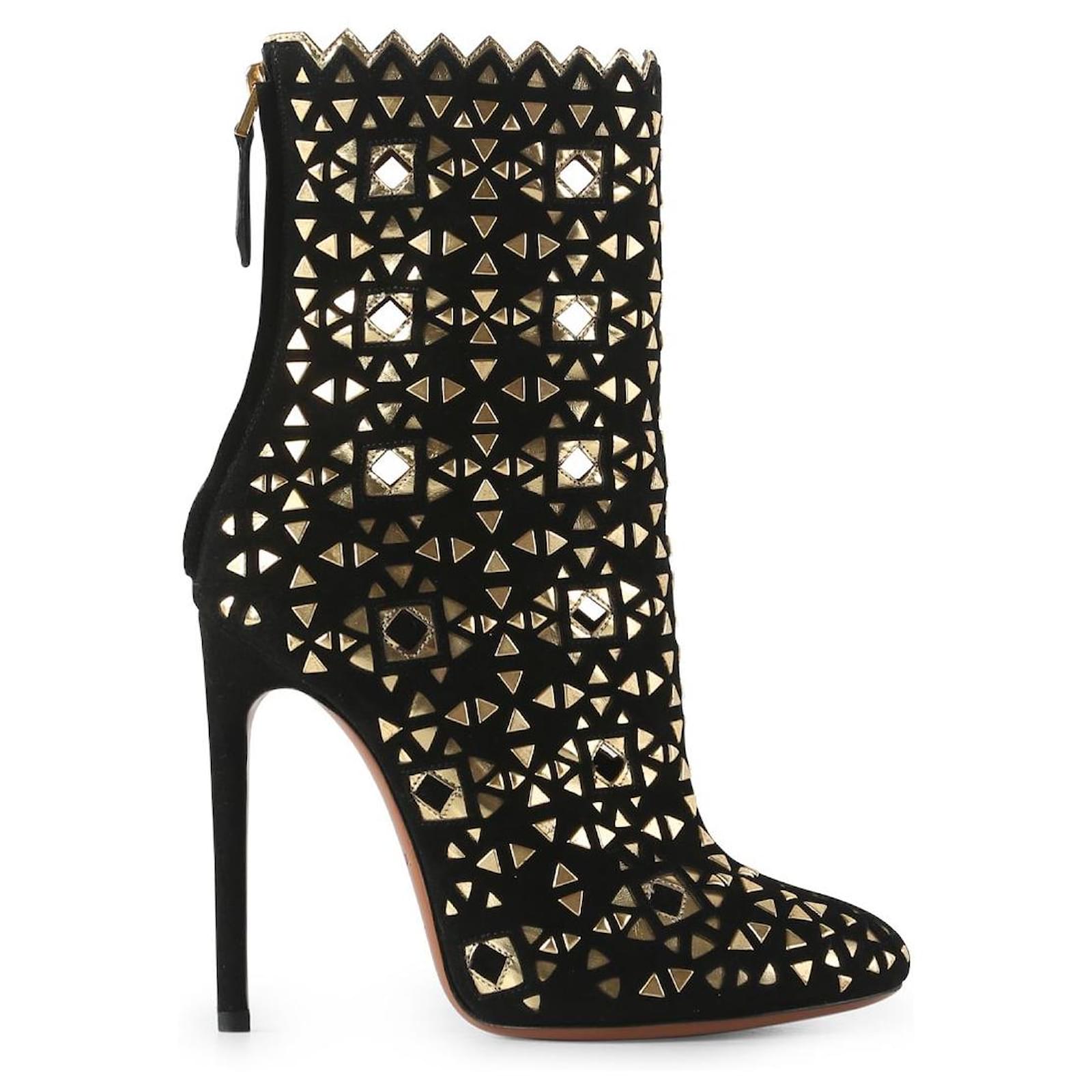 Alaïa Alaia Black And Gold Suede Boots With Mirror Details ref.790913 ...