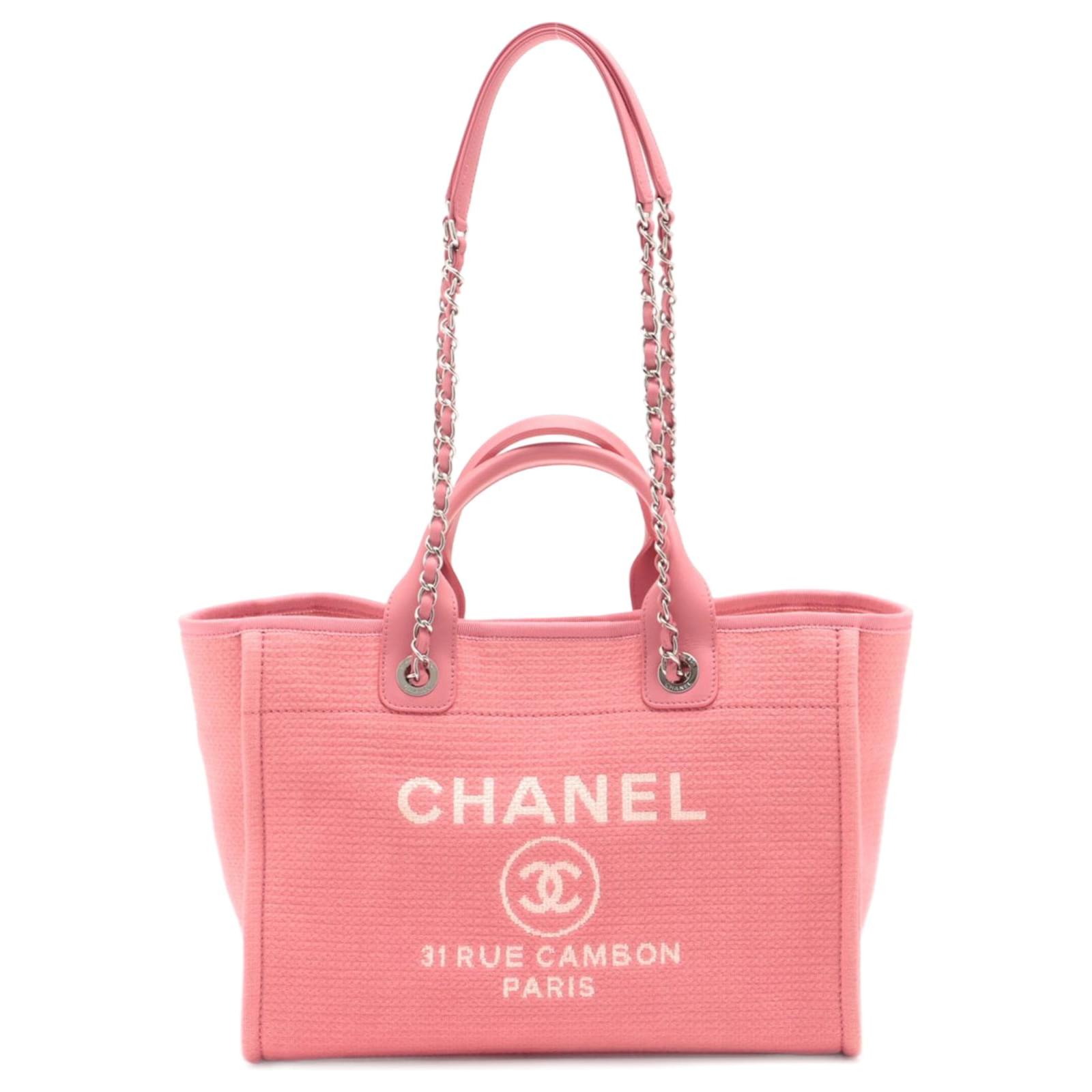 Chanel Deauville MM Canvas & Leather 2way Pink Silver Cloth ref.791129 -  Joli Closet