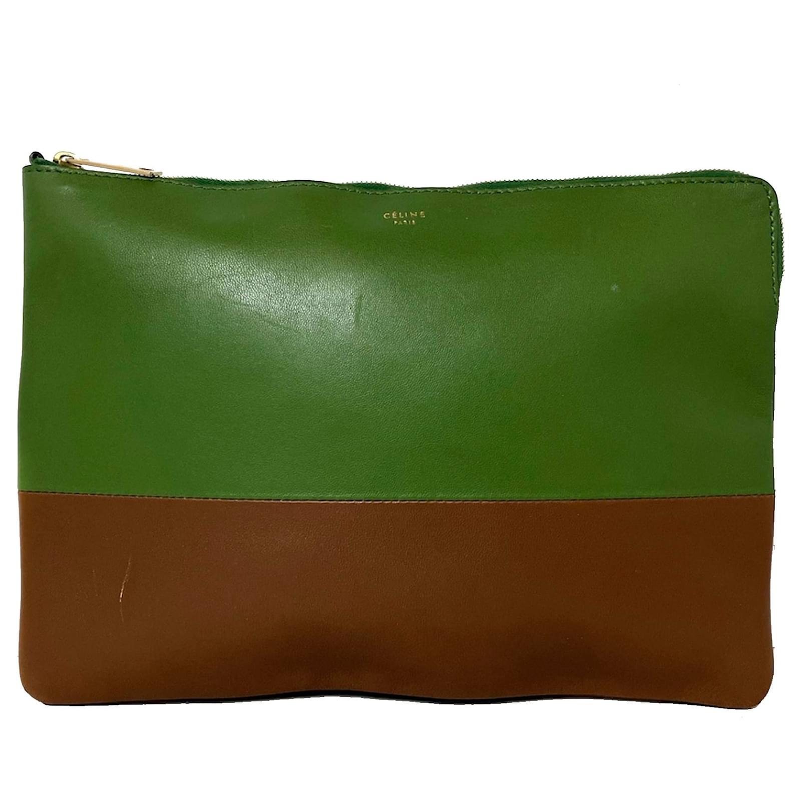 C?�line Pochette Celine Vert Bicolore Solo Cuir Veau fa?�on poulain ref.791162 - Joli Closet