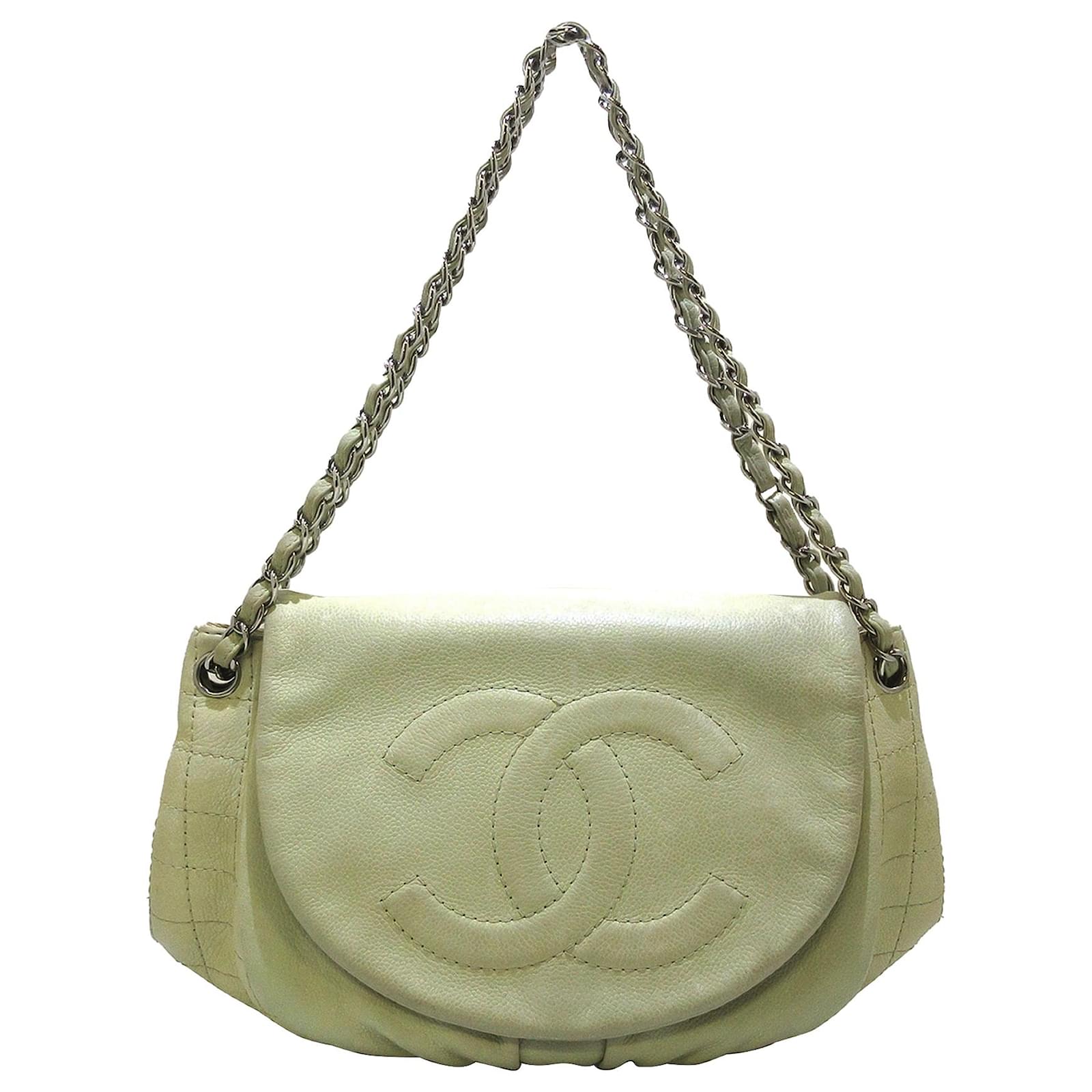 Borsa a tracolla in pelle di caviale mezza luna bianca Chanel Bianco   - Joli Closet