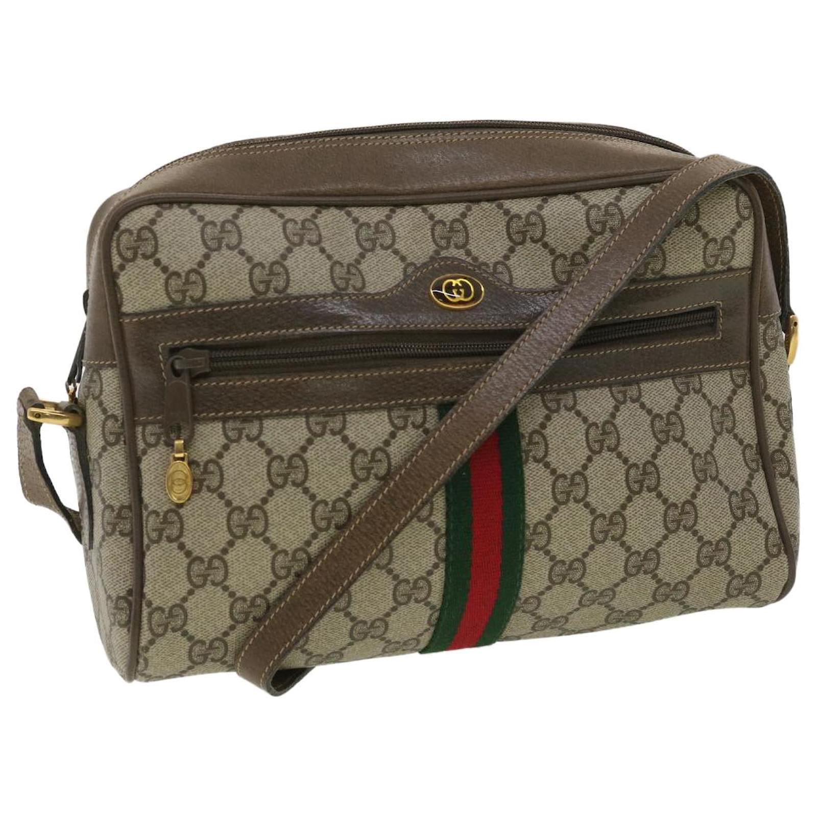 GUCCI Web Sherry Line GG Canvas Shoulder Bag PVC Leather Beige