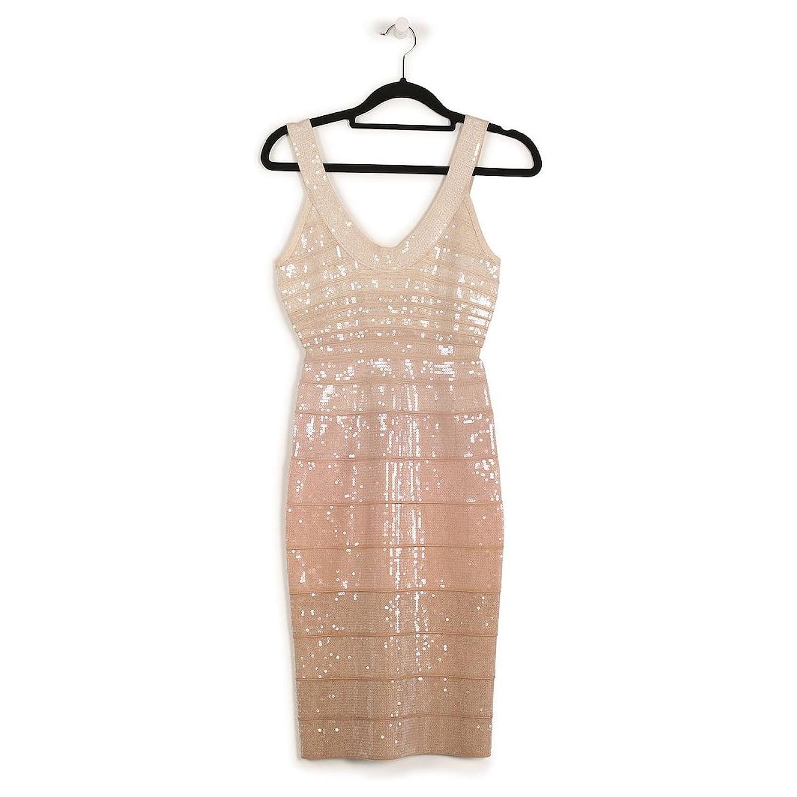 Herve Leger Blush Powder Ombre Sequinned Bodycon Dress Flesh ref.JC792730  (Sold) - Joli Closet