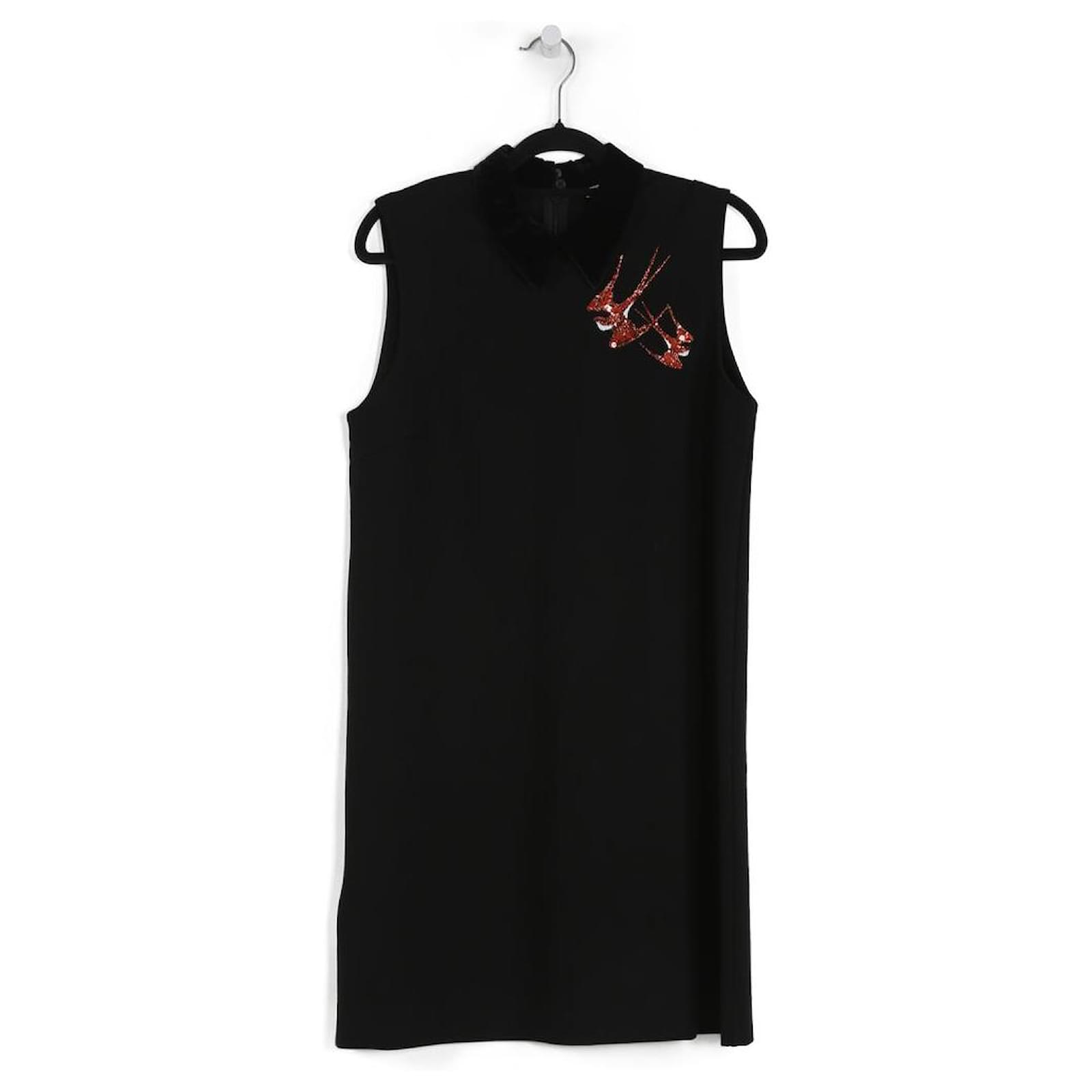 Miu Miu Black Cotton Sleeveless Short Dress With Velvet