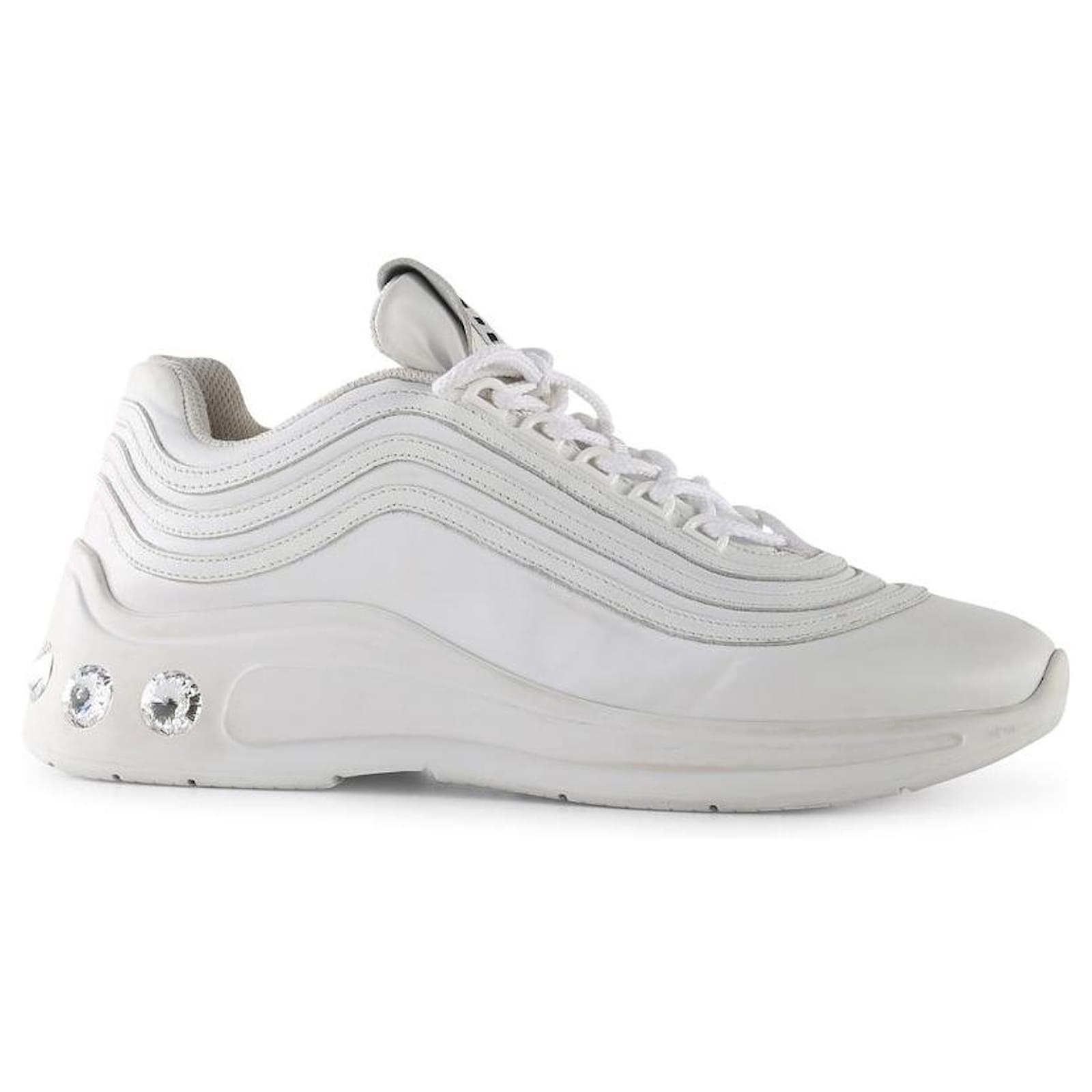 Miu Miu White Calf Leather Crystal Embellished Running