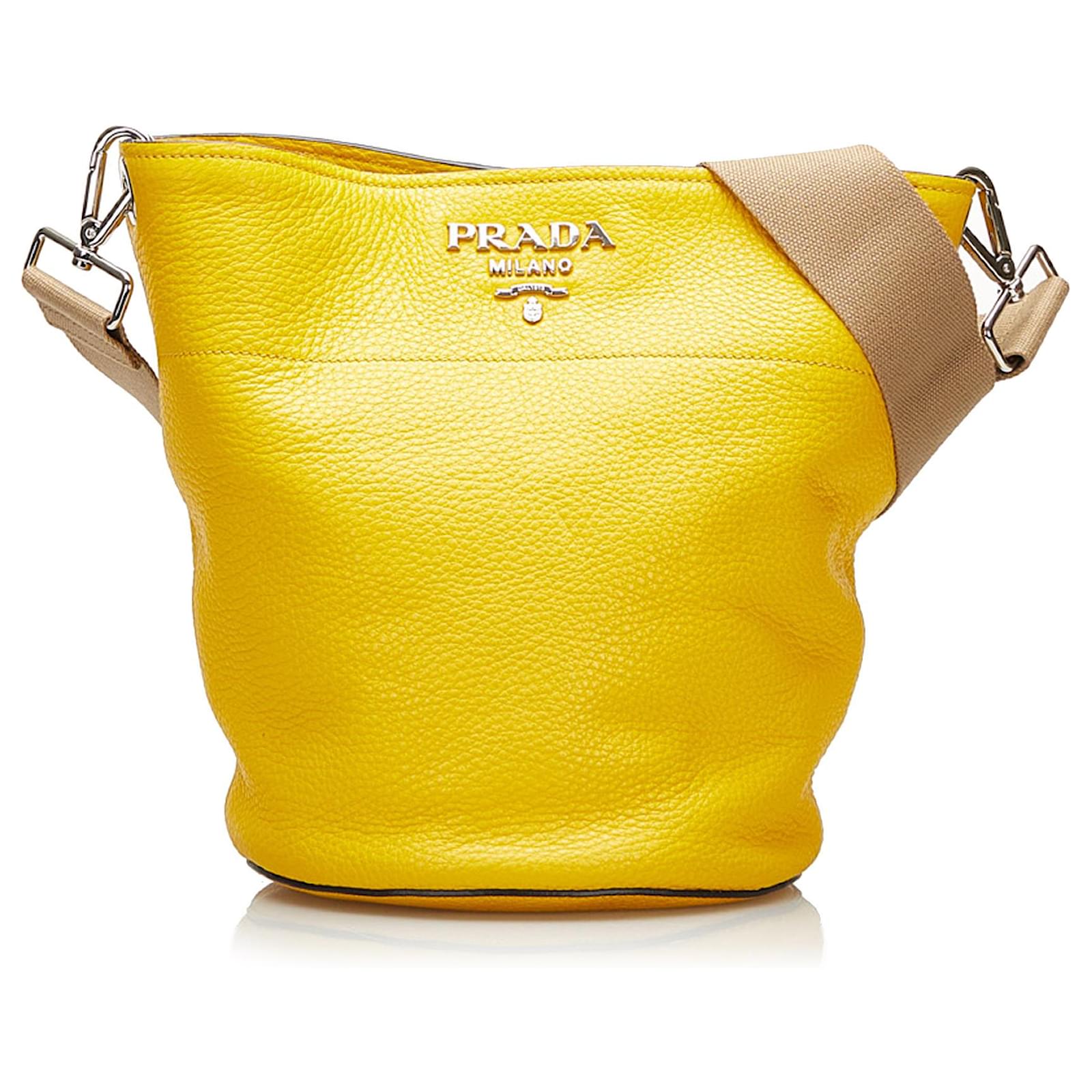 Prada Yellow Vitello Daino Bucket Bag Leather Pony-style calfskin   - Joli Closet