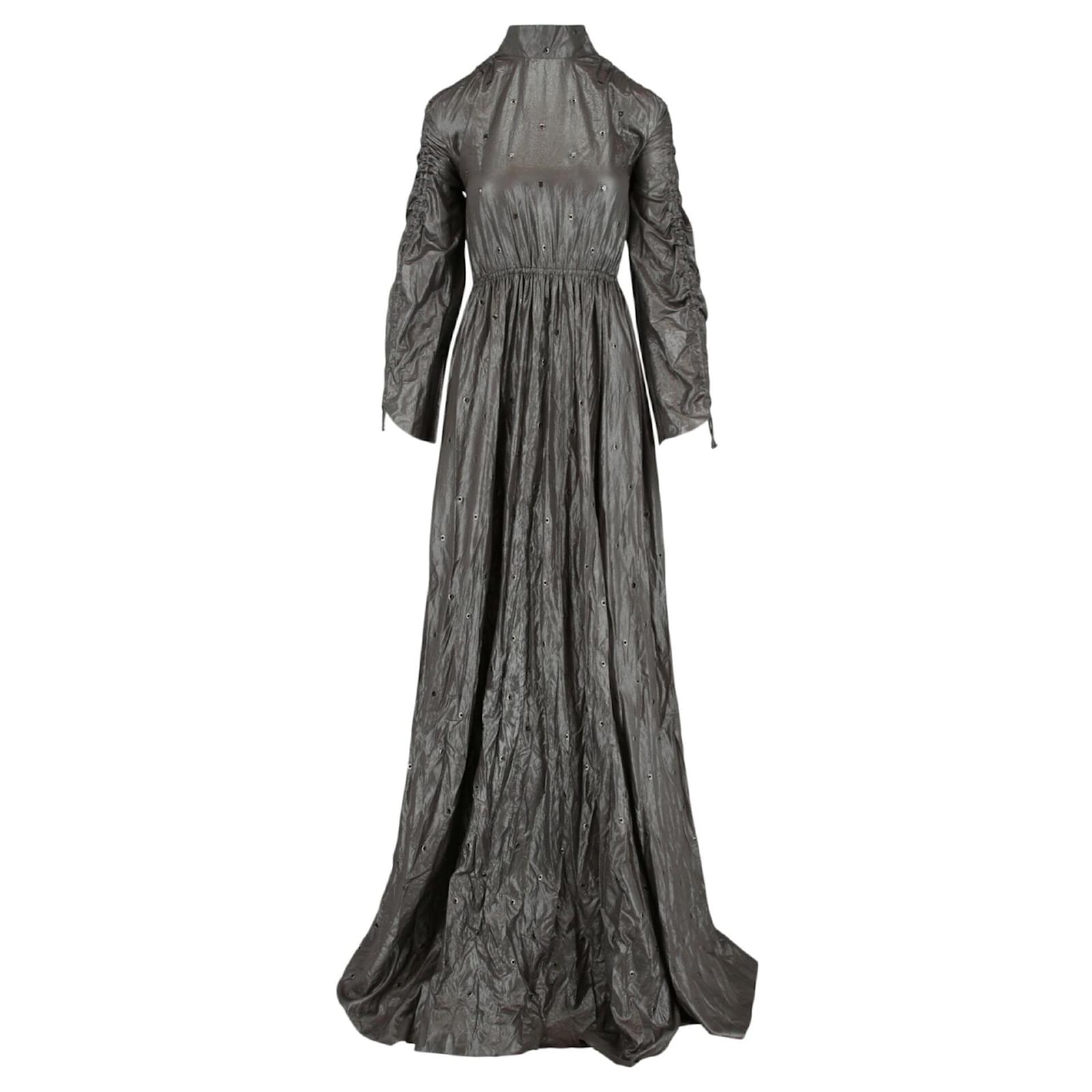 Bottega Grommet Detailed Maxi Dress Silvery Metallic Silk ref